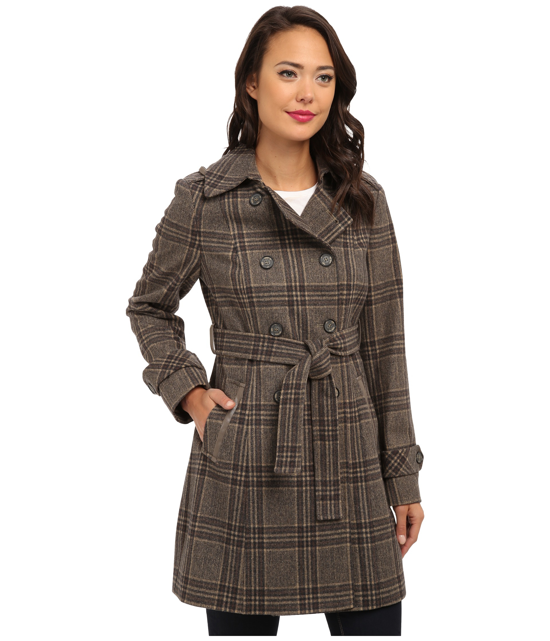 Lyst - Dkny Double Breasted Menswear Plaid Trench Coat 93809-y4 in Brown