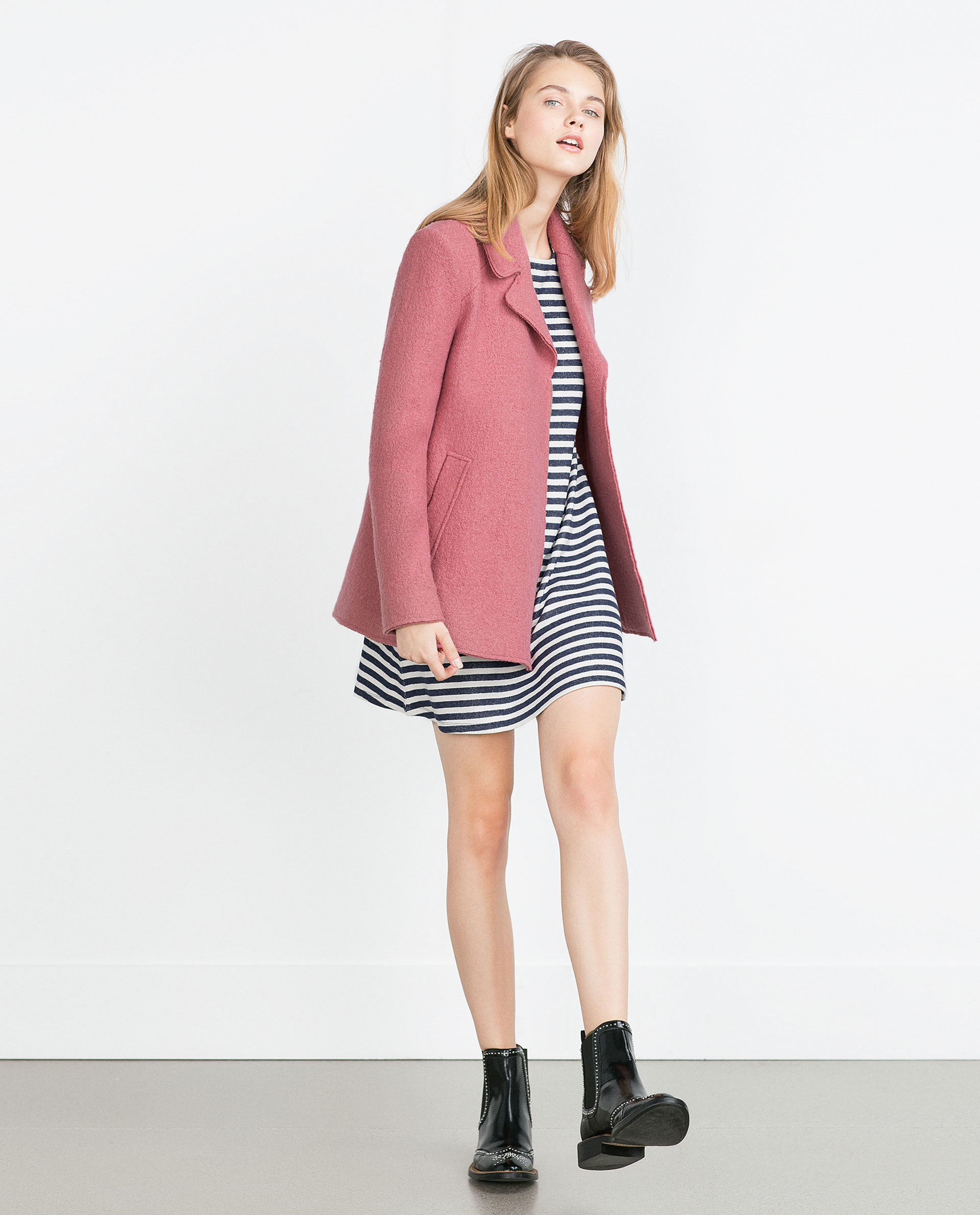 Zara Lapel Collar Coat Lapel Collar Coat in Pink (Dusty pink) Lyst