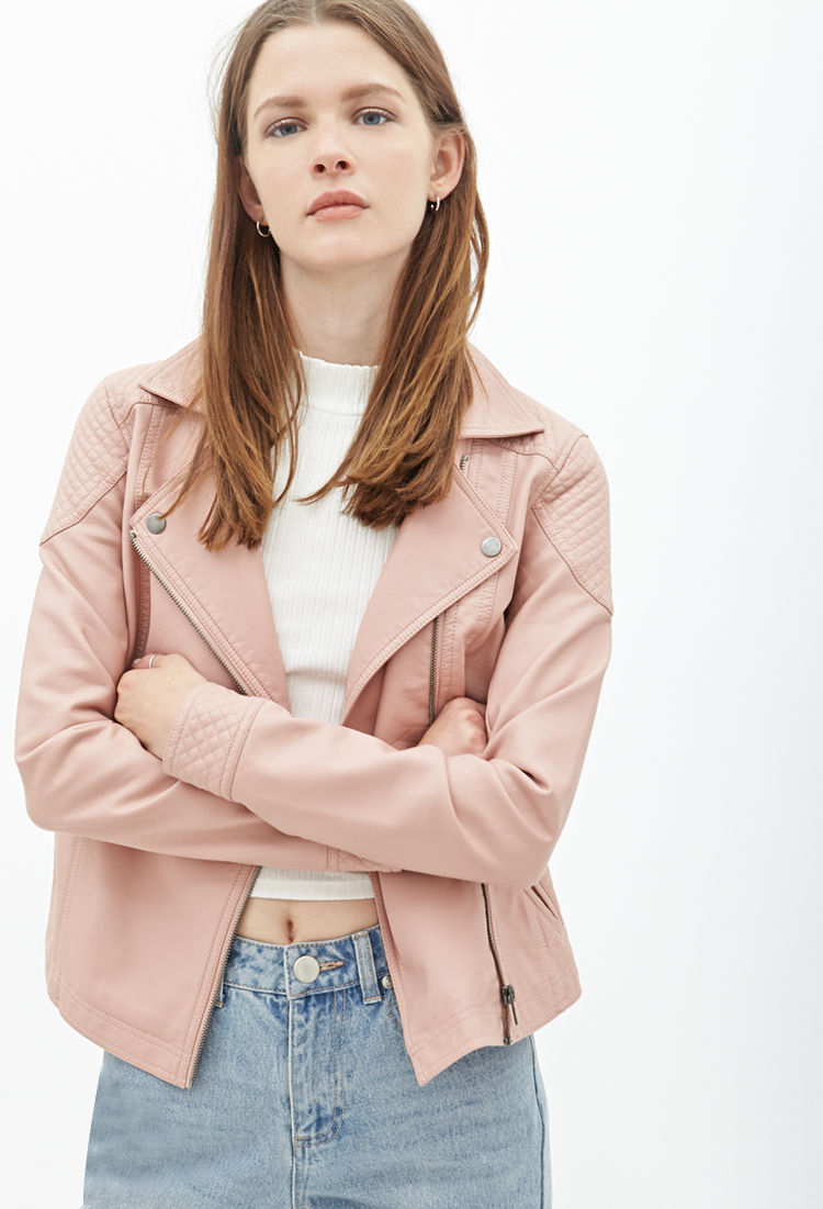 Lyst Forever 21 Faux Leather Moto Jacket In Purple Gallery