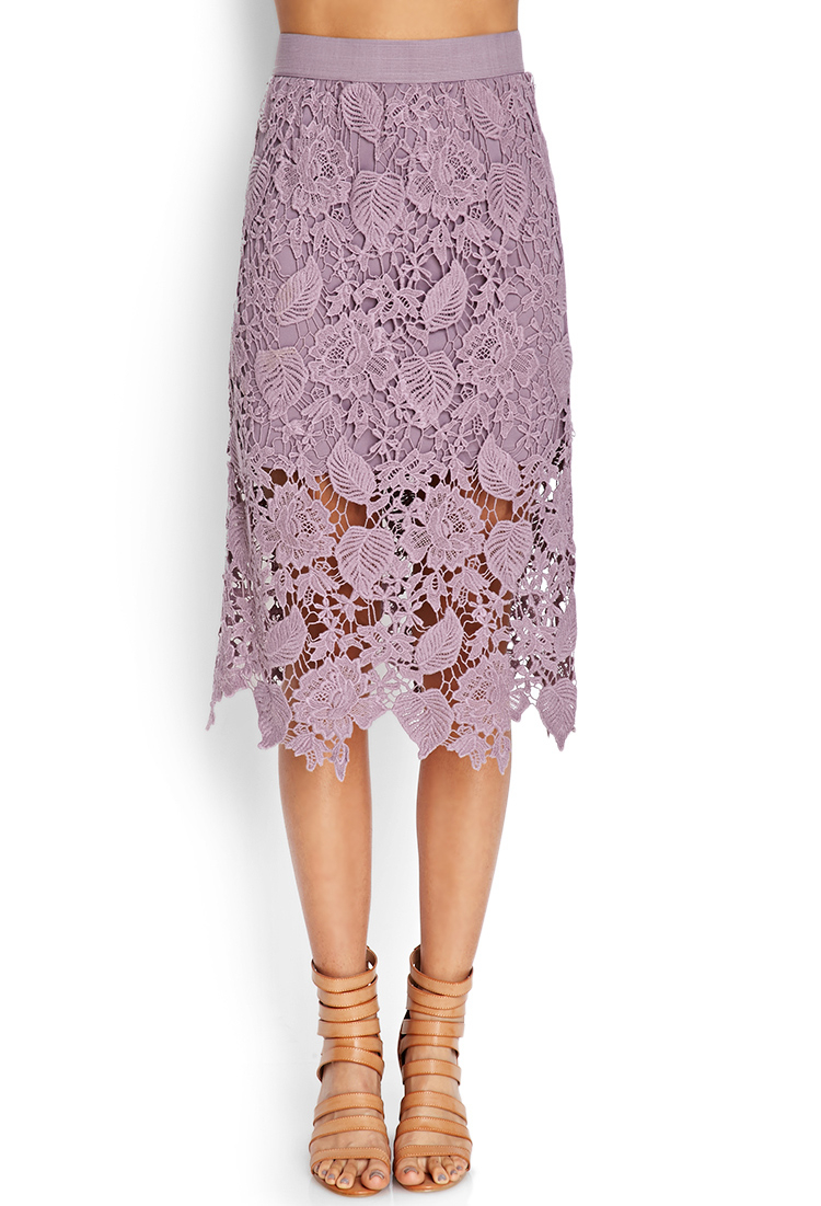 Love 21 Crochet Lace Midi Skirt in Lavender (Purple) - Lyst