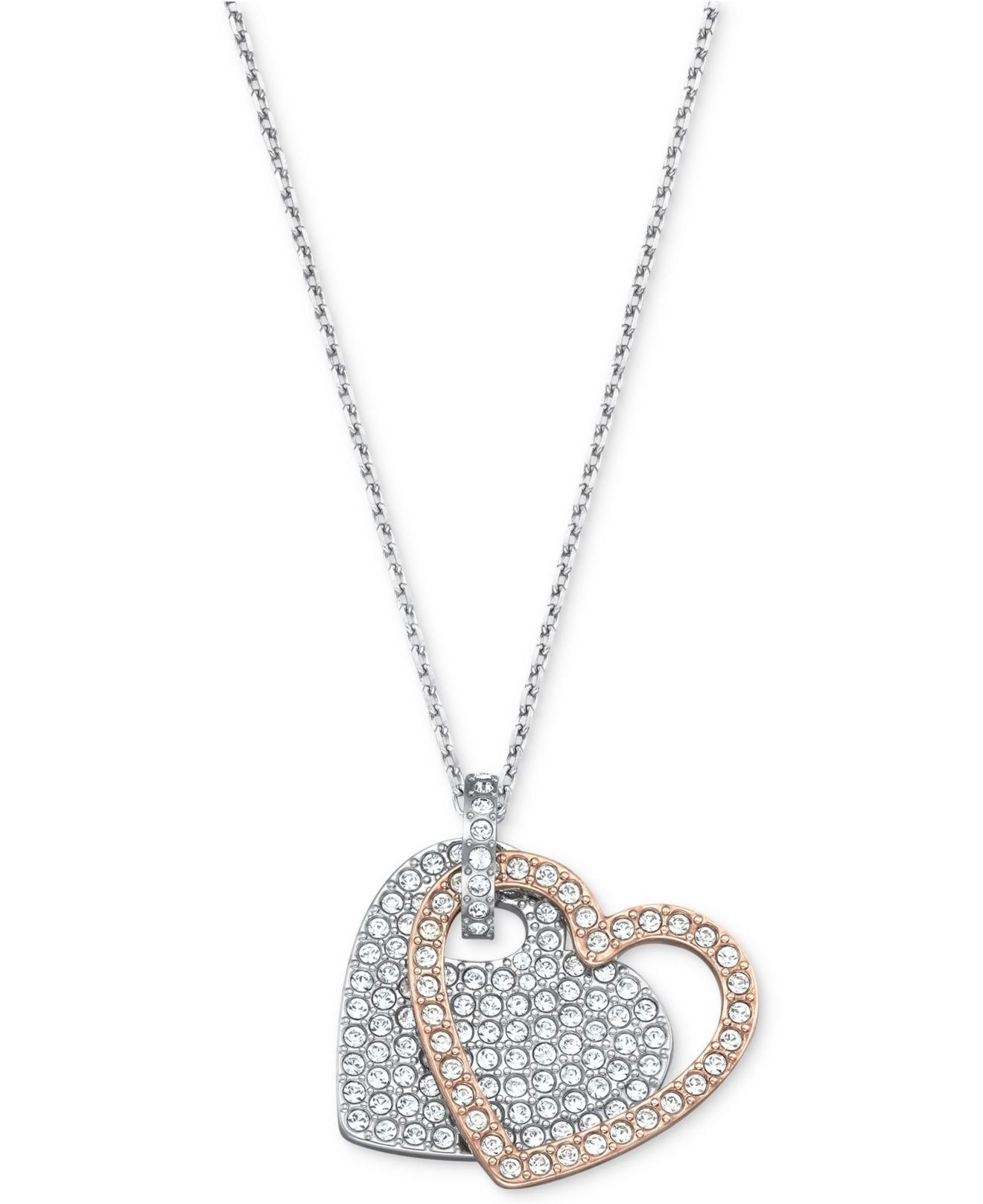 Swarovski Twotone Crystal Pave Double Heart Pendant Necklace in Rose