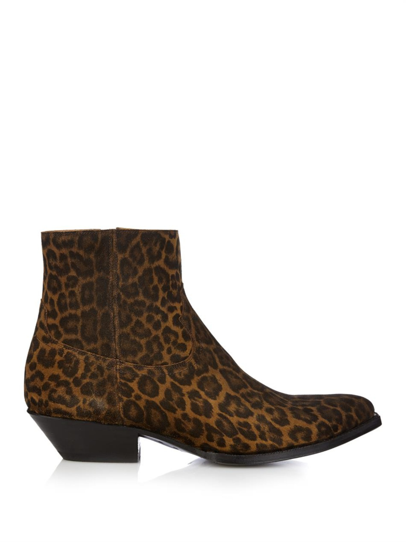 Saint Laurent Leopard-Print Suede Ankle Boots in Brown for Men | Lyst