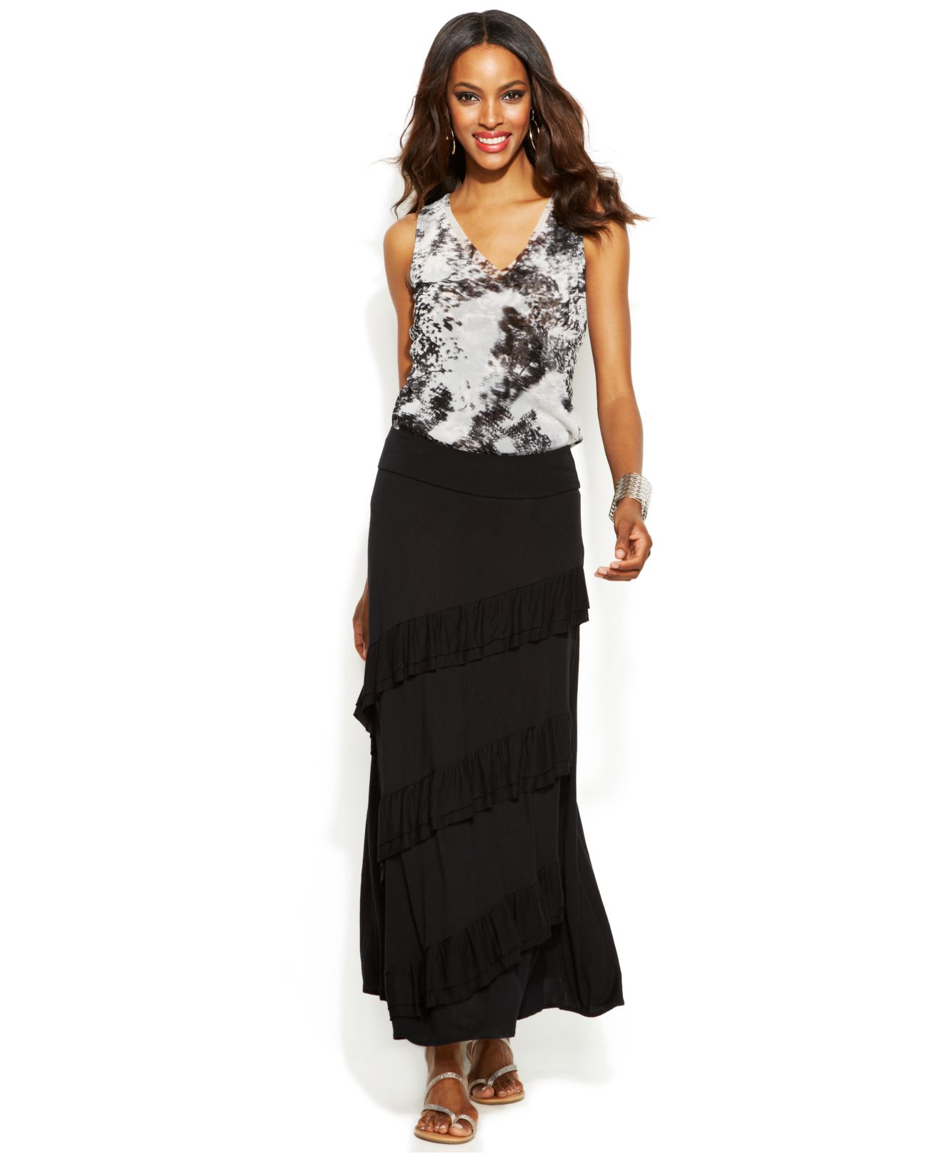 Inc international concepts Petite Tiered Maxi Skirt in