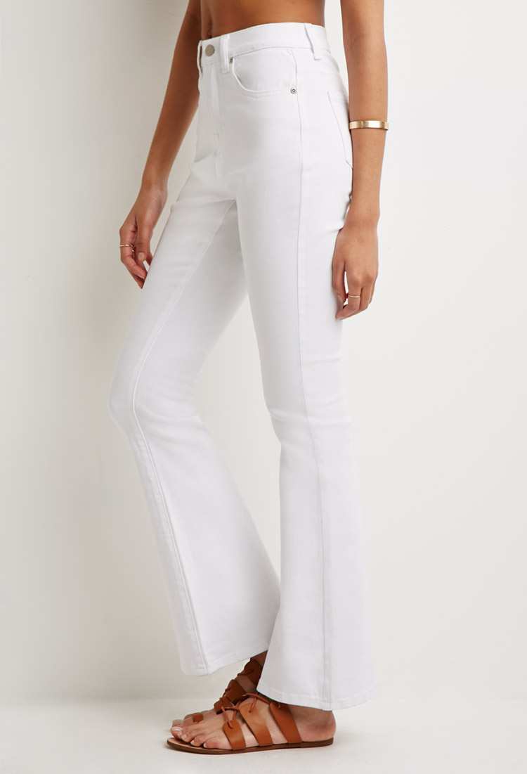 white flare high waisted pants