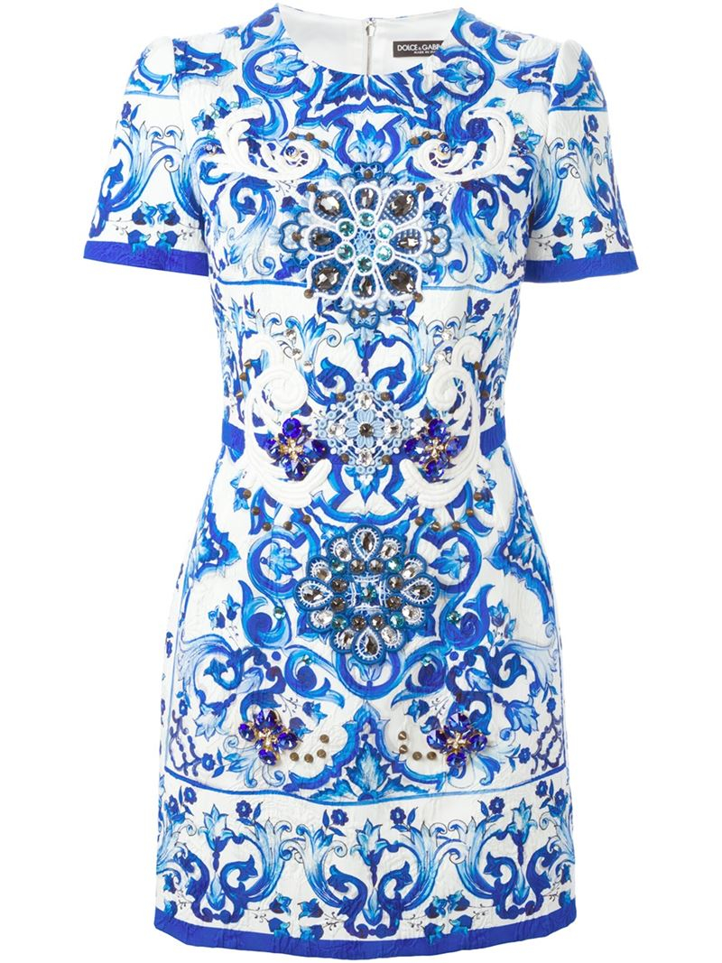 Lyst - Dolce & Gabbana Majolica Print Brocade Dress in Blue