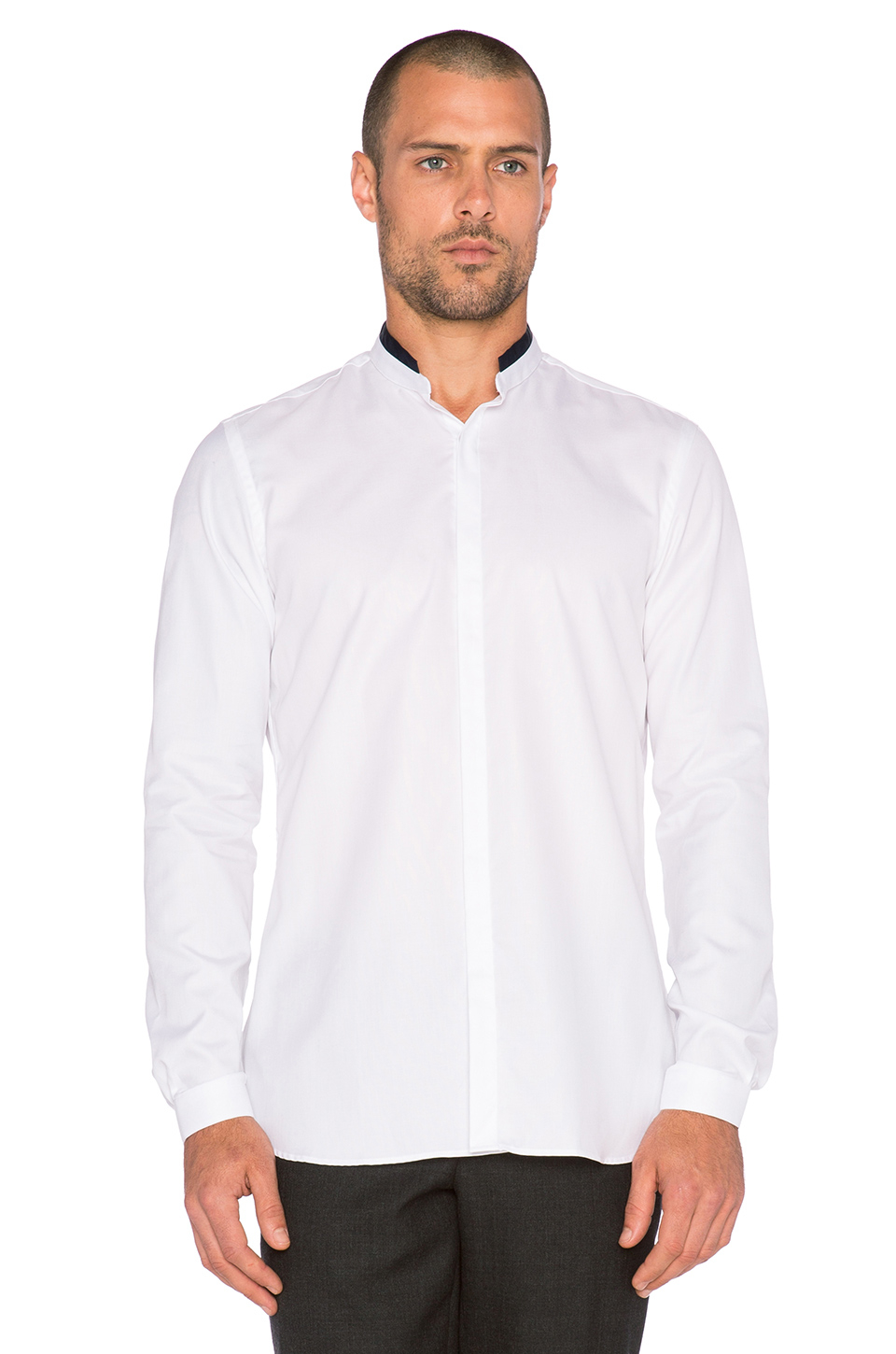 The Kooples Cotton Pique Stand Up Collar Shirt in White for Men - Lyst