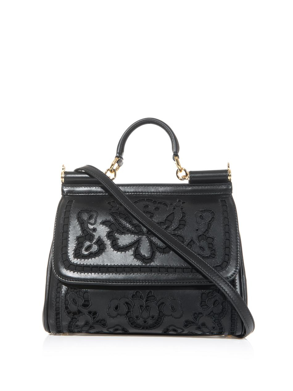 Dolce & Gabbana Sicily Embroidered Lasercut Leather Bag in Black | Lyst