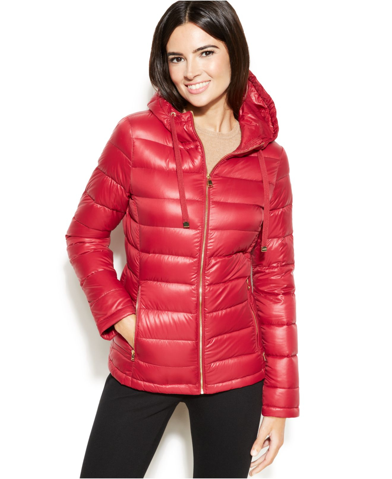 Calvin Klein Petite Hooded Quilted Packable Down Puffer Coat in Ruby Red ( Red) - Lyst