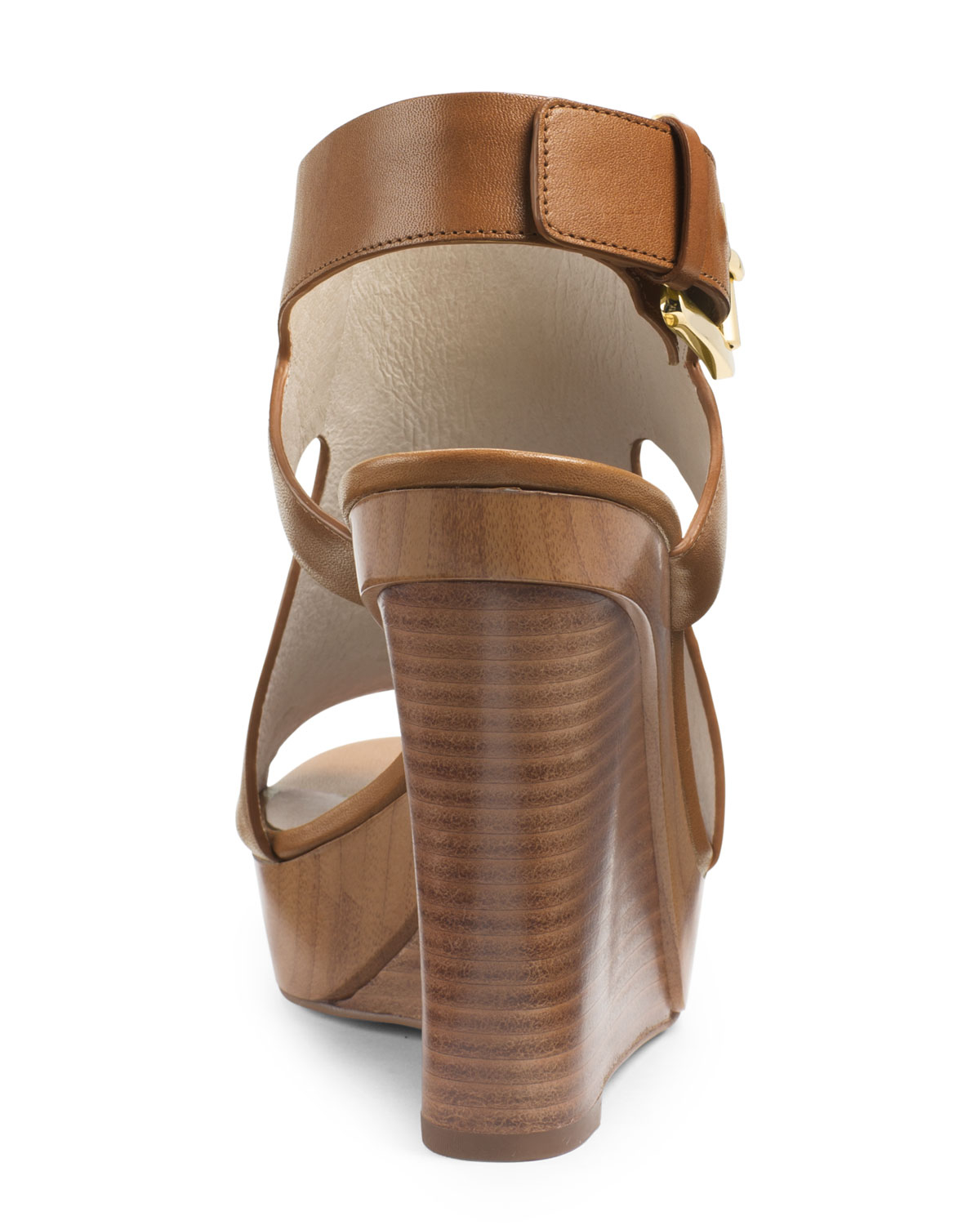 Michael Kors Leather Wedge Sandal in Brown - Lyst