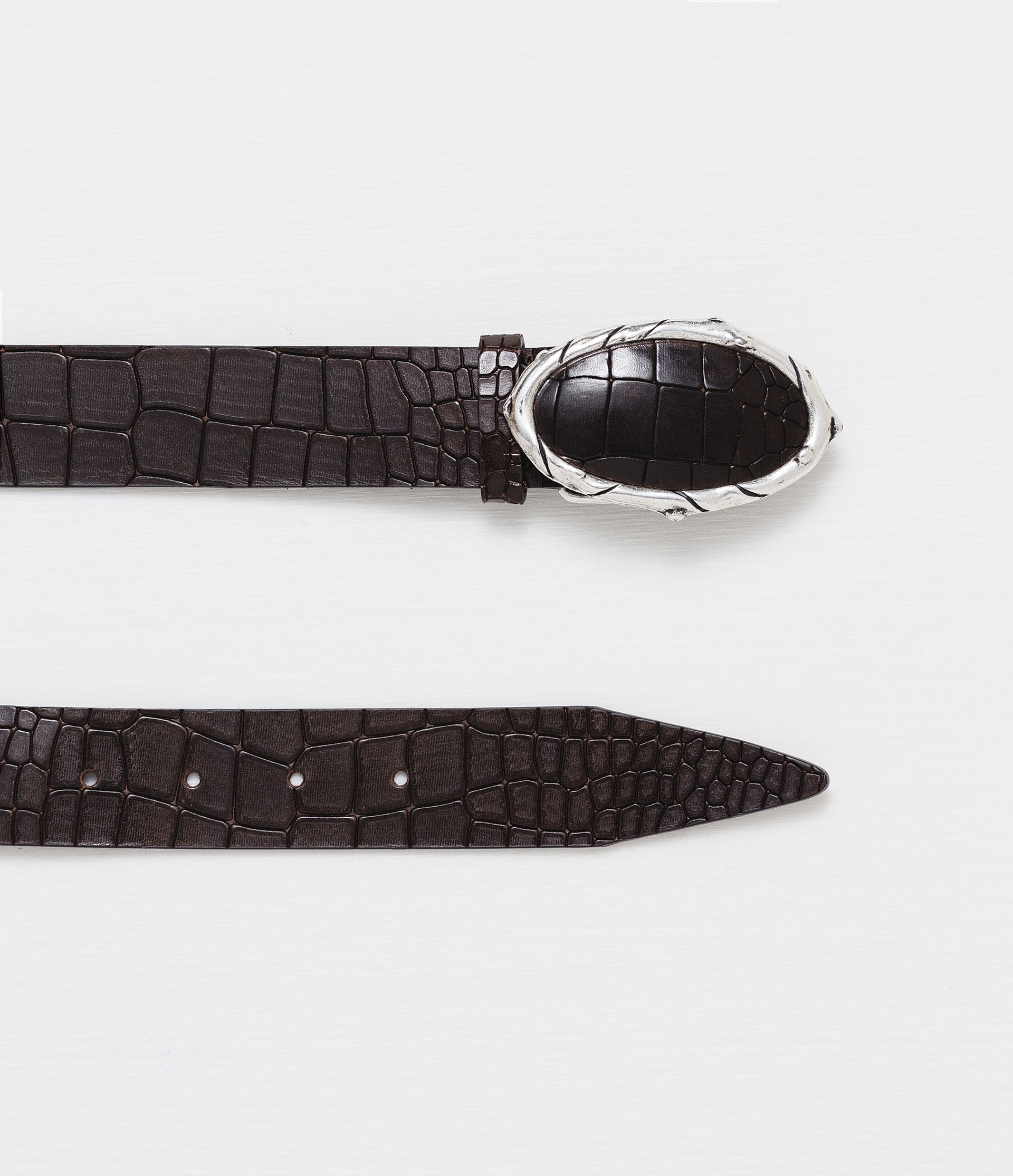 Download Zara Mock-croc Leather Belt With Buckle in Brown | Lyst