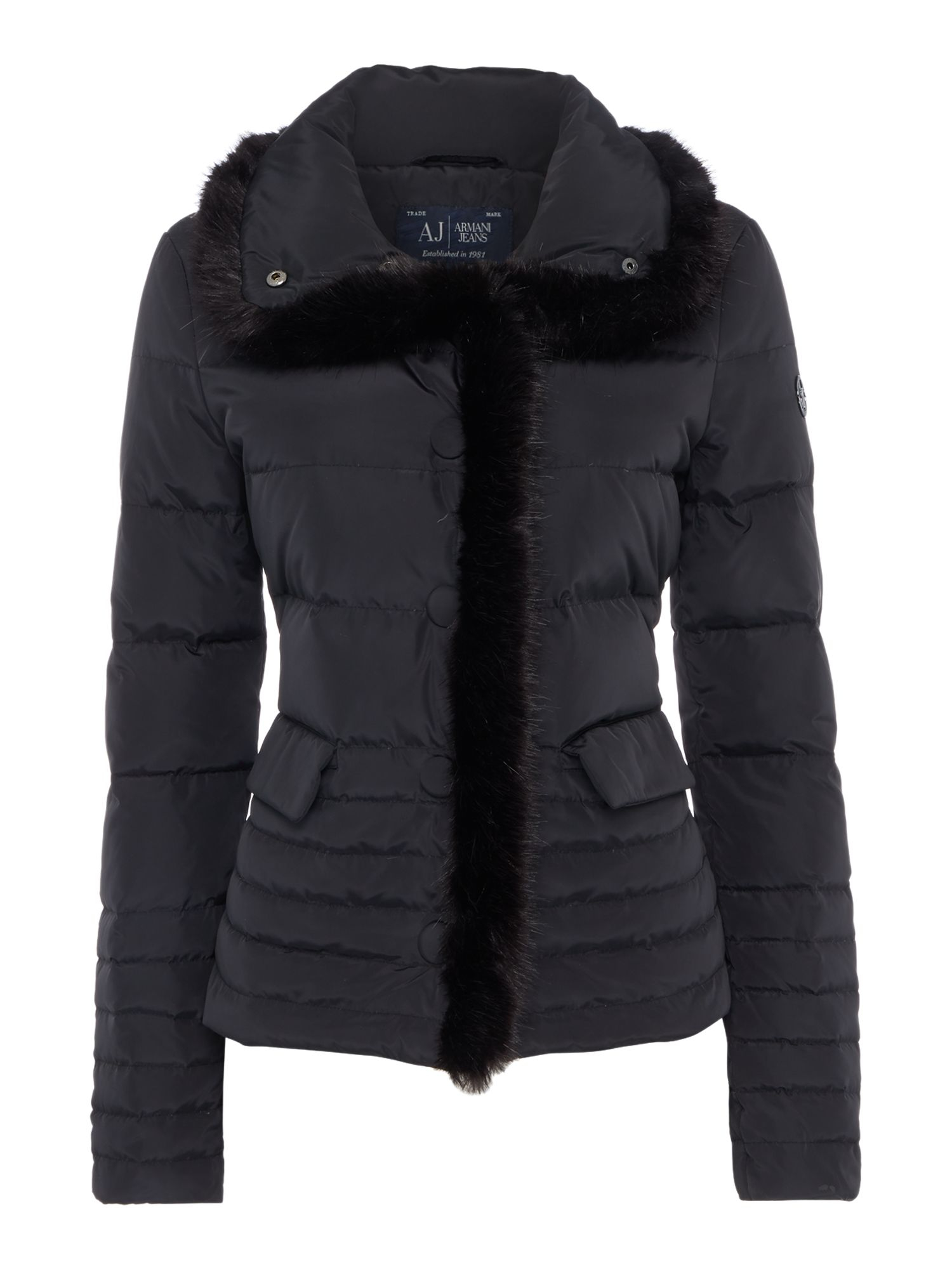 Armani jeans Short Length Padded Coat With Faux Fur Trim in Gray (Black ...