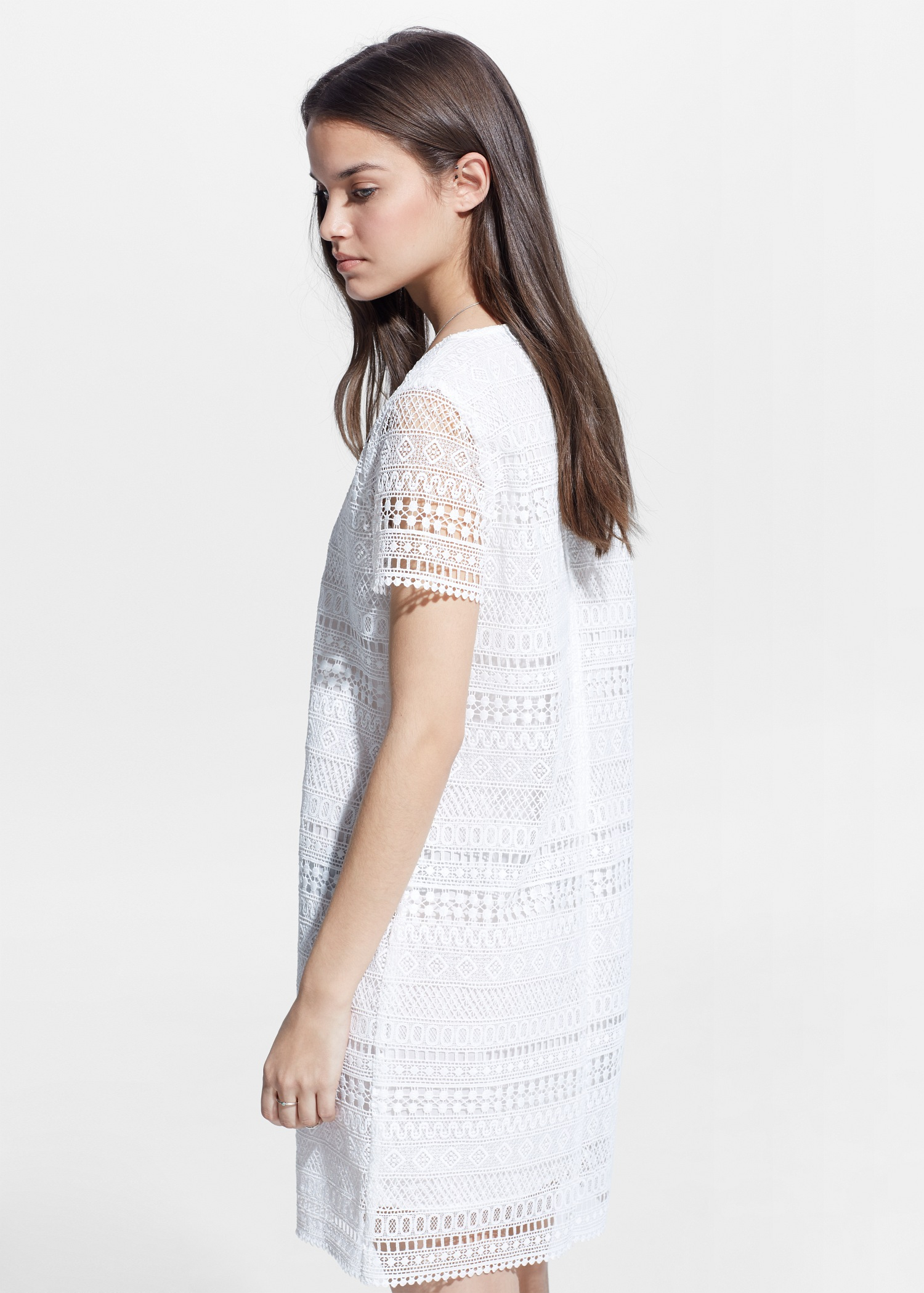 Mango Geometric-Pattern Openwork Dress in White - Lyst