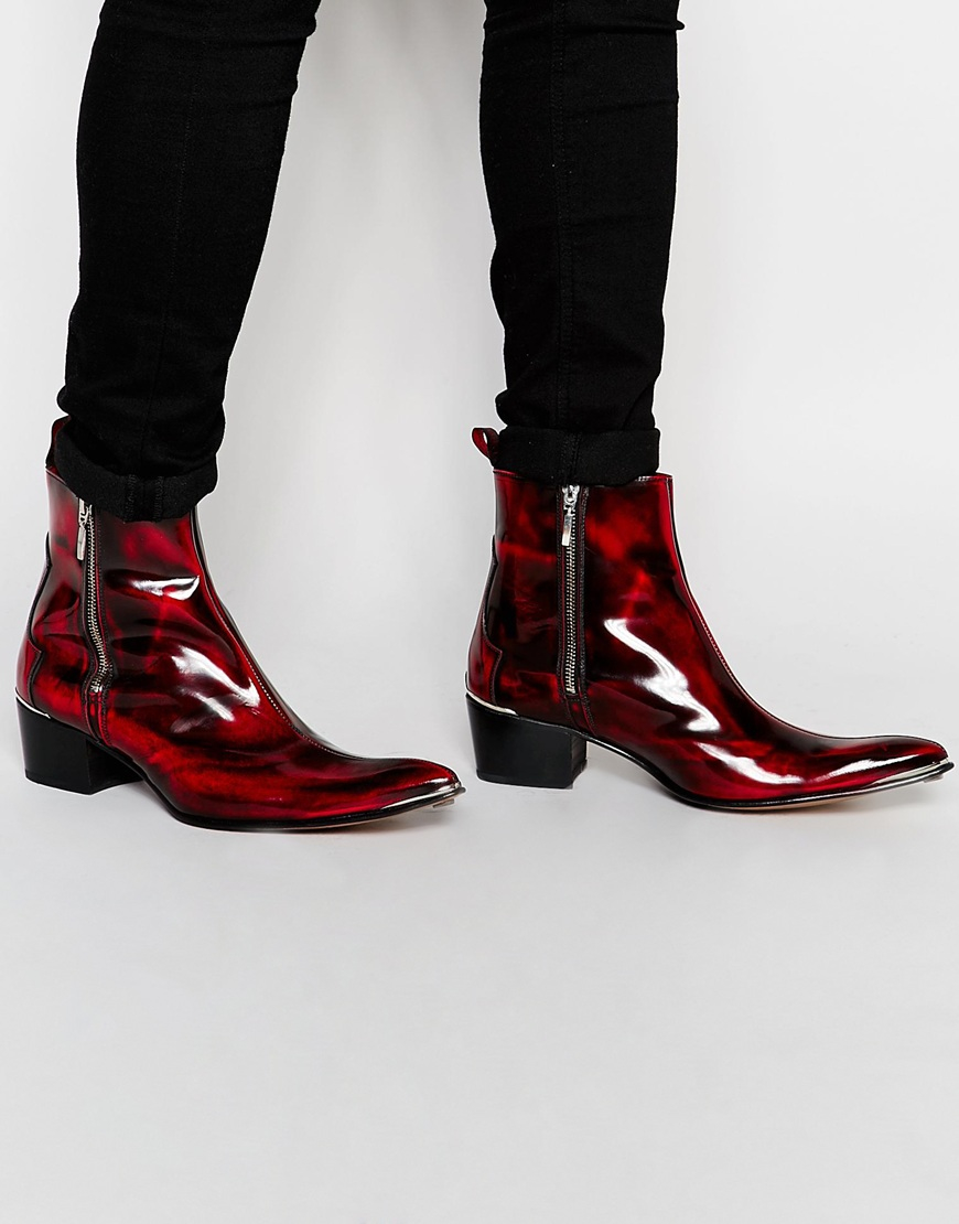 Jeffery west Zip Cuban Heel Boots in Red for Men | Lyst