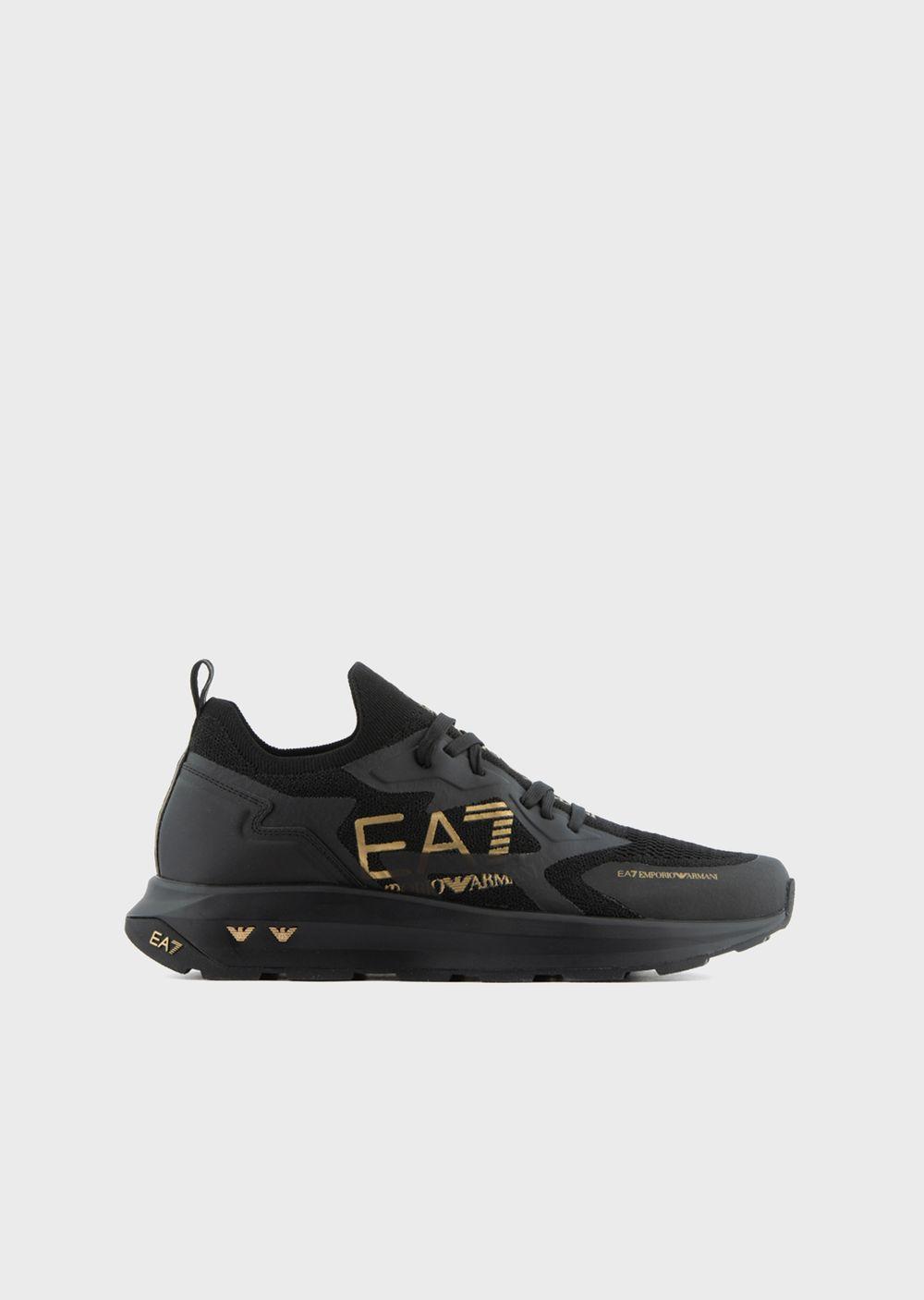 EA7 Black & White Altura Knit Sneakers | Lyst