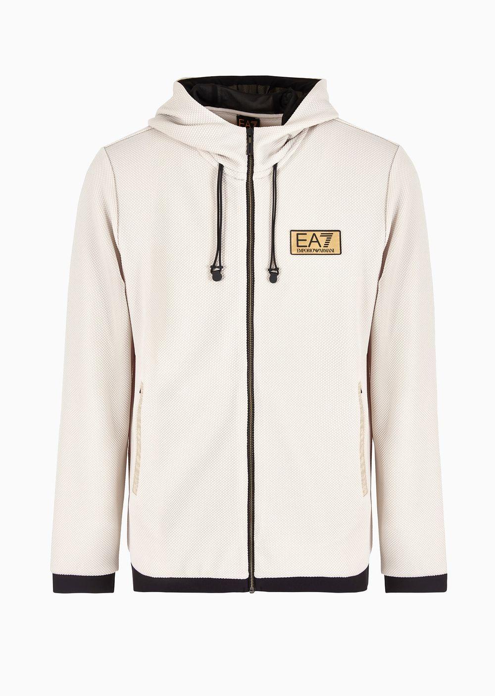 EA7 Gold Label Stretch Technical Fabric Hooded Sweatshirt in White
