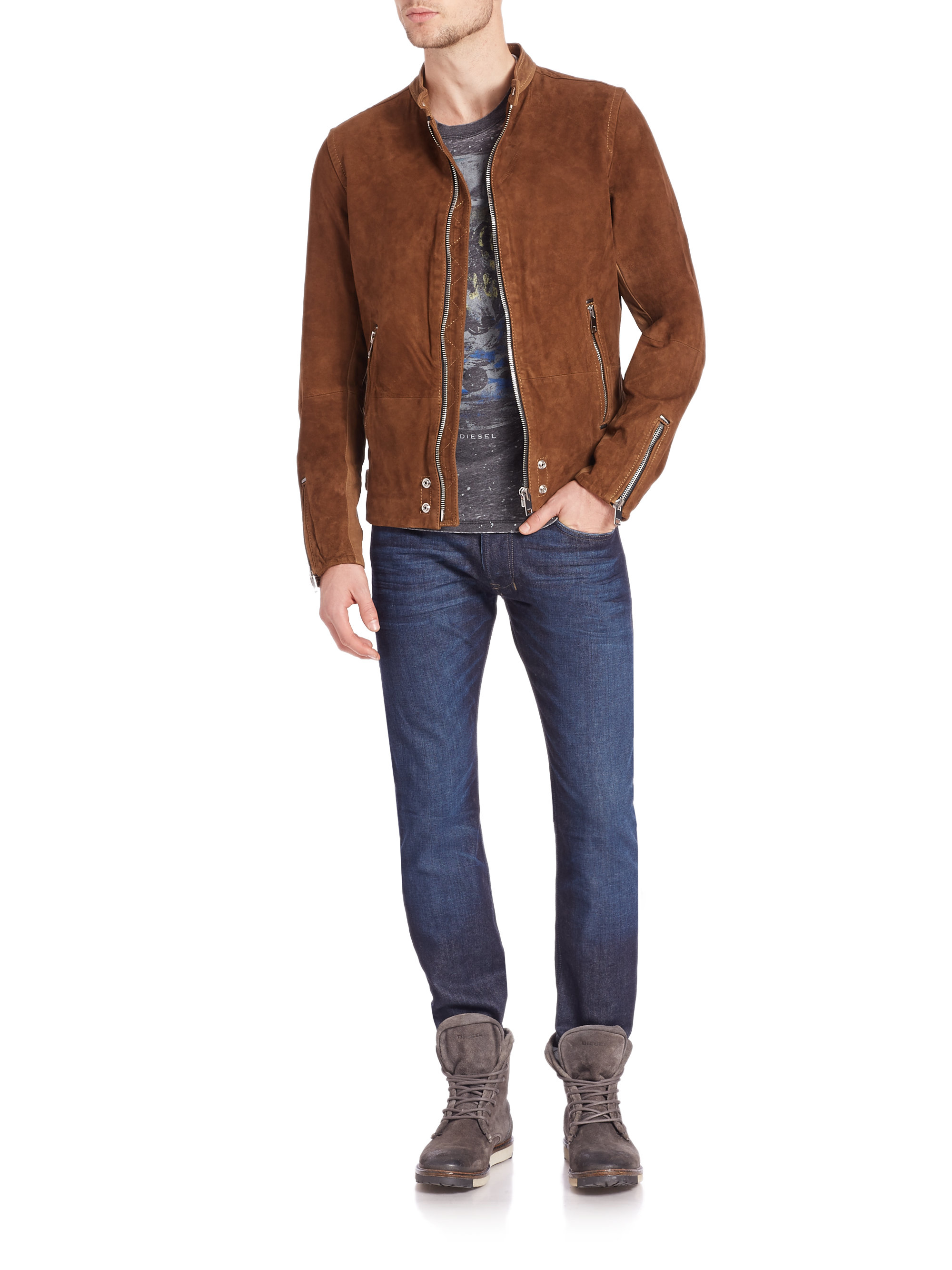 DIESEL Edgeamer Suede Jacket in Brown for Men - Lyst