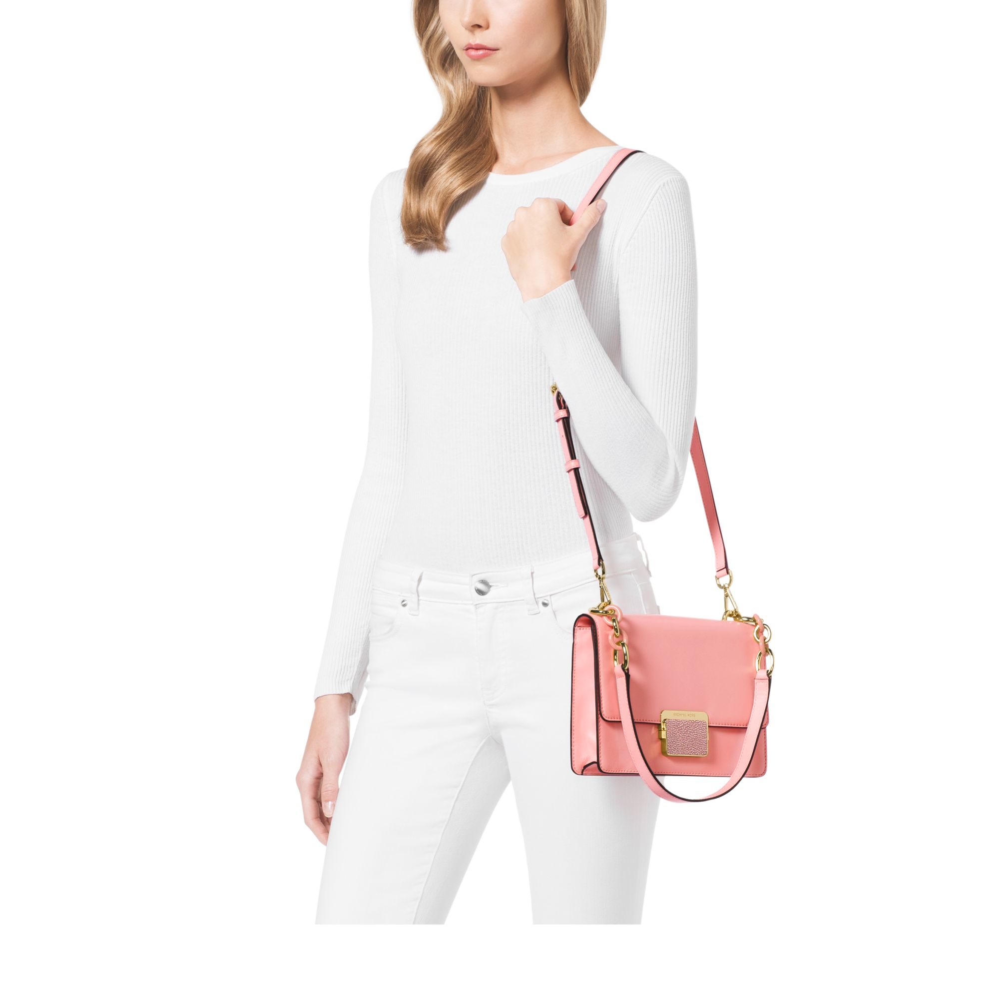 Michael Kors Cynthia Small Leather Shoulder Bag in Pale Pink (Pink) - Lyst