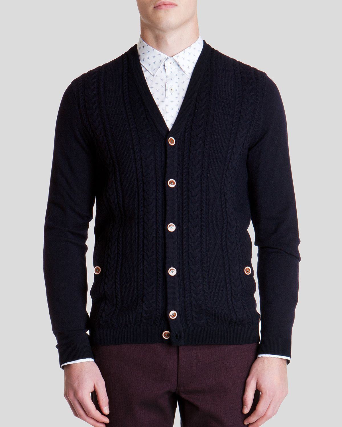 Ted Baker Exford Cable Knit Cardigan in Navy (Blue) for Men - Lyst