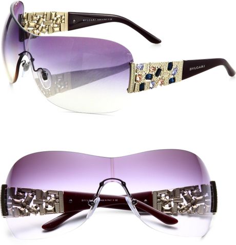 Bvlgari Rimless Shield Sunglasses in Purple (HAVANA) | Lyst