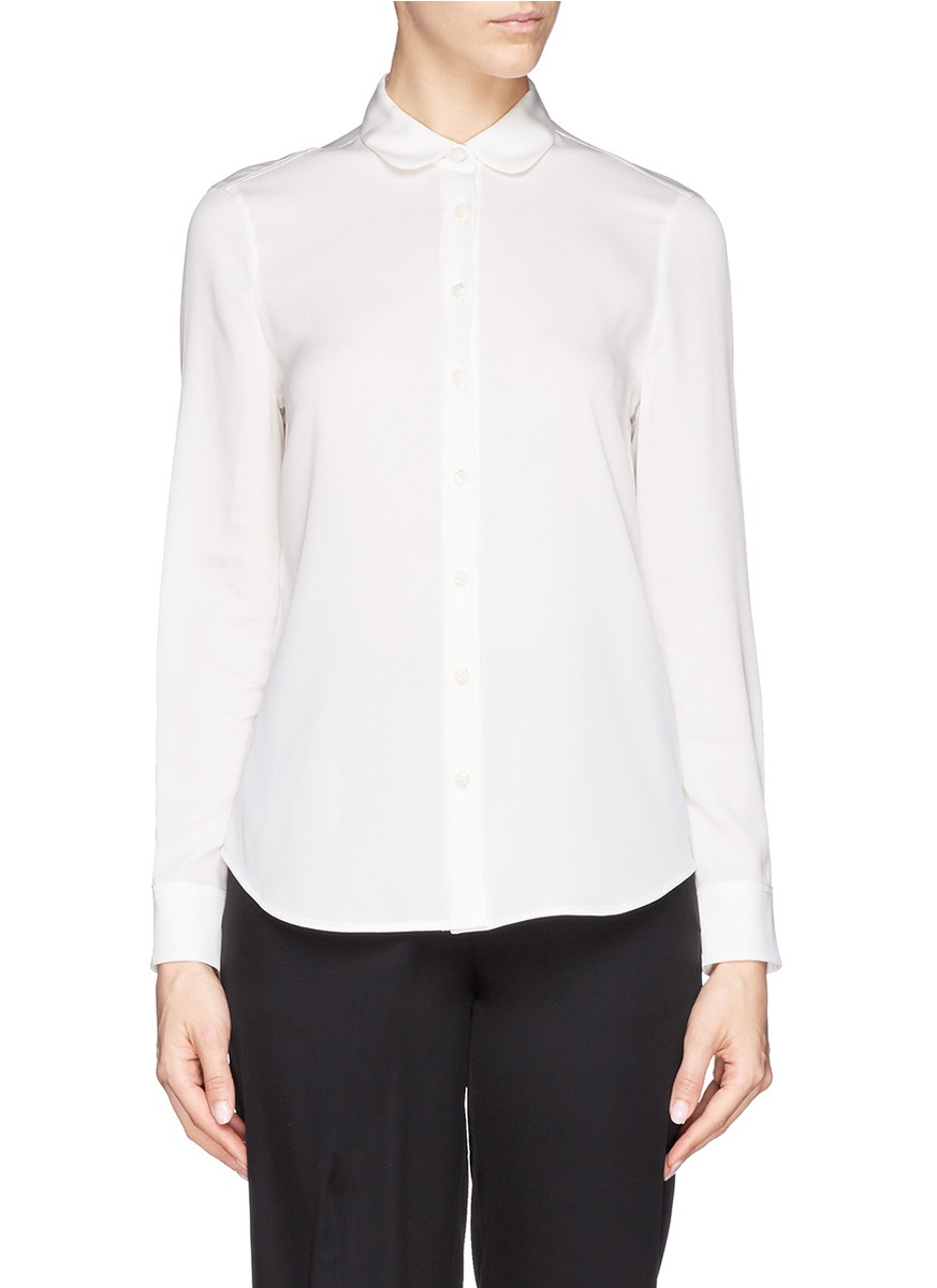 Armani Peter Pan Collar Charmeuse Blouse in White | Lyst