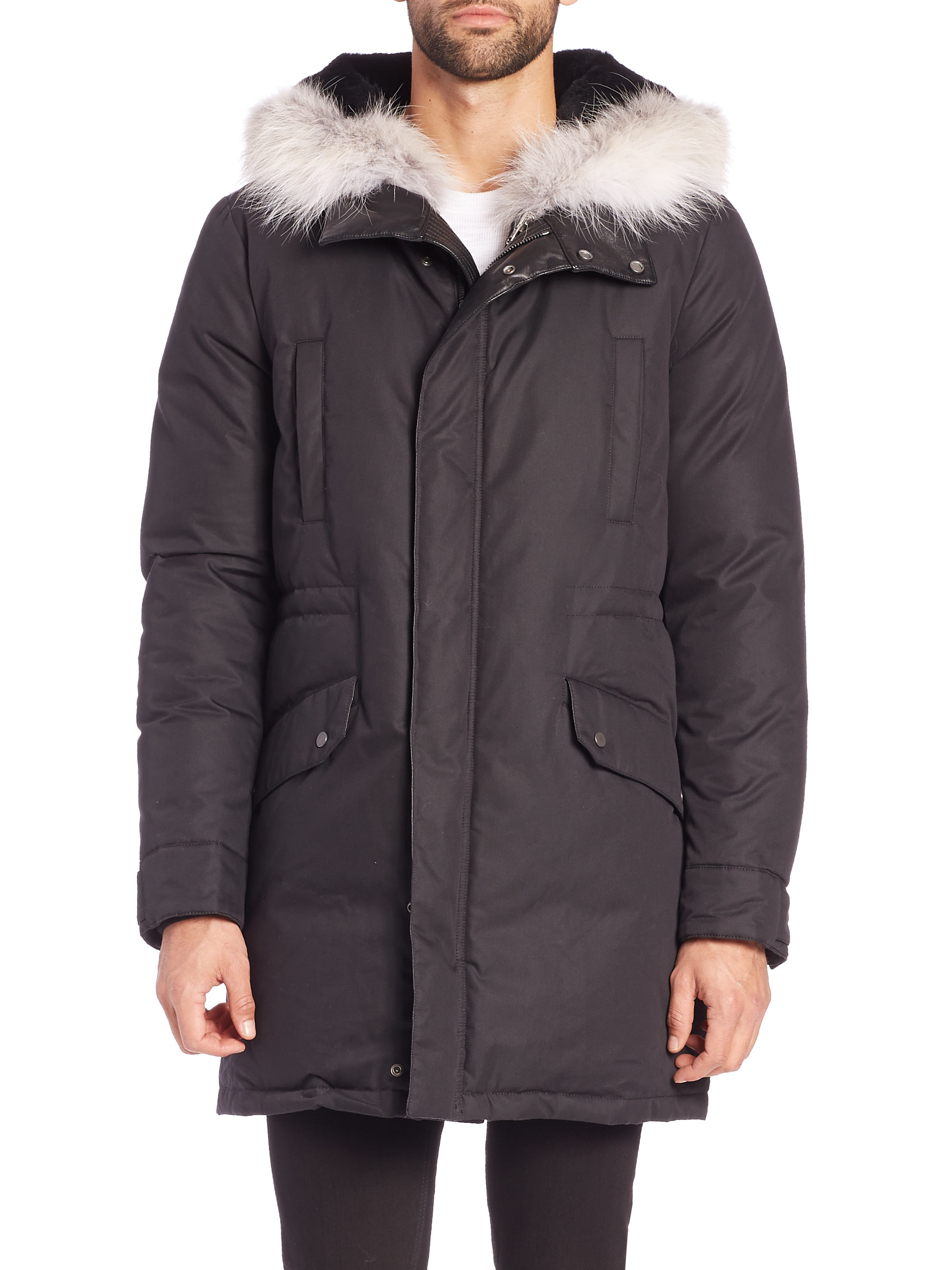 Yves salomon Fur-trimmed Techno Cotton Puffer Jacket in Black for Men ...