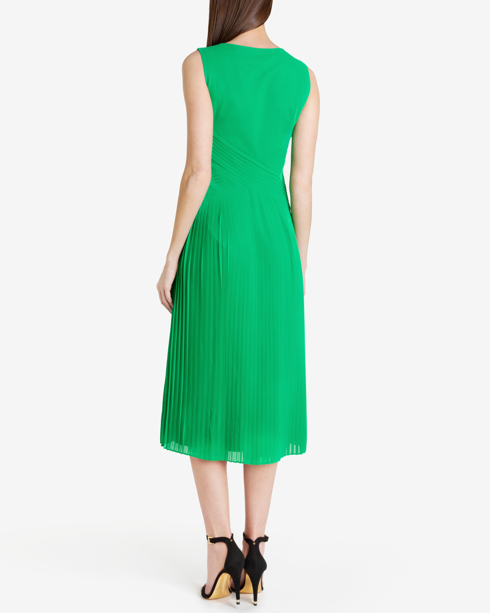 Ted Baker Pleated Midi Dress in Green | Lyst