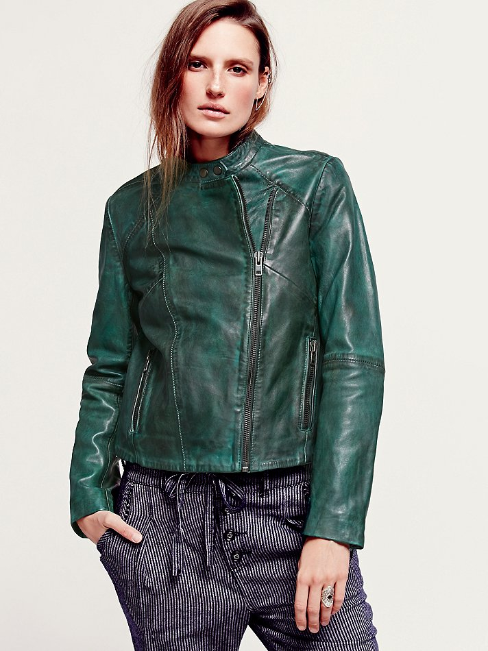Free people Womens Reminiscent Motorcycle Leather Jacket