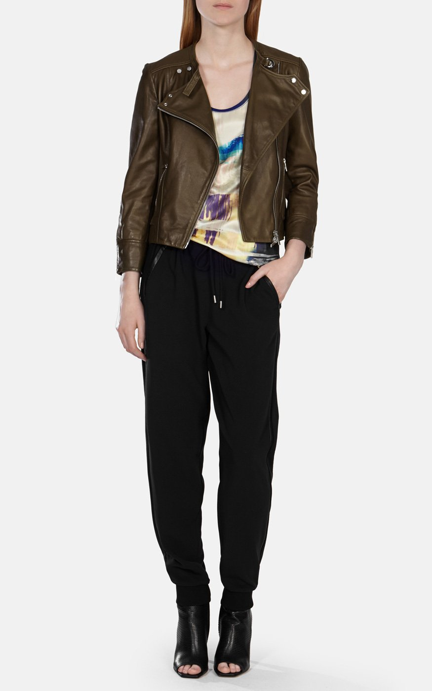 Karen Millen Italian Leather Biker Jacket In Green Lyst Gallery