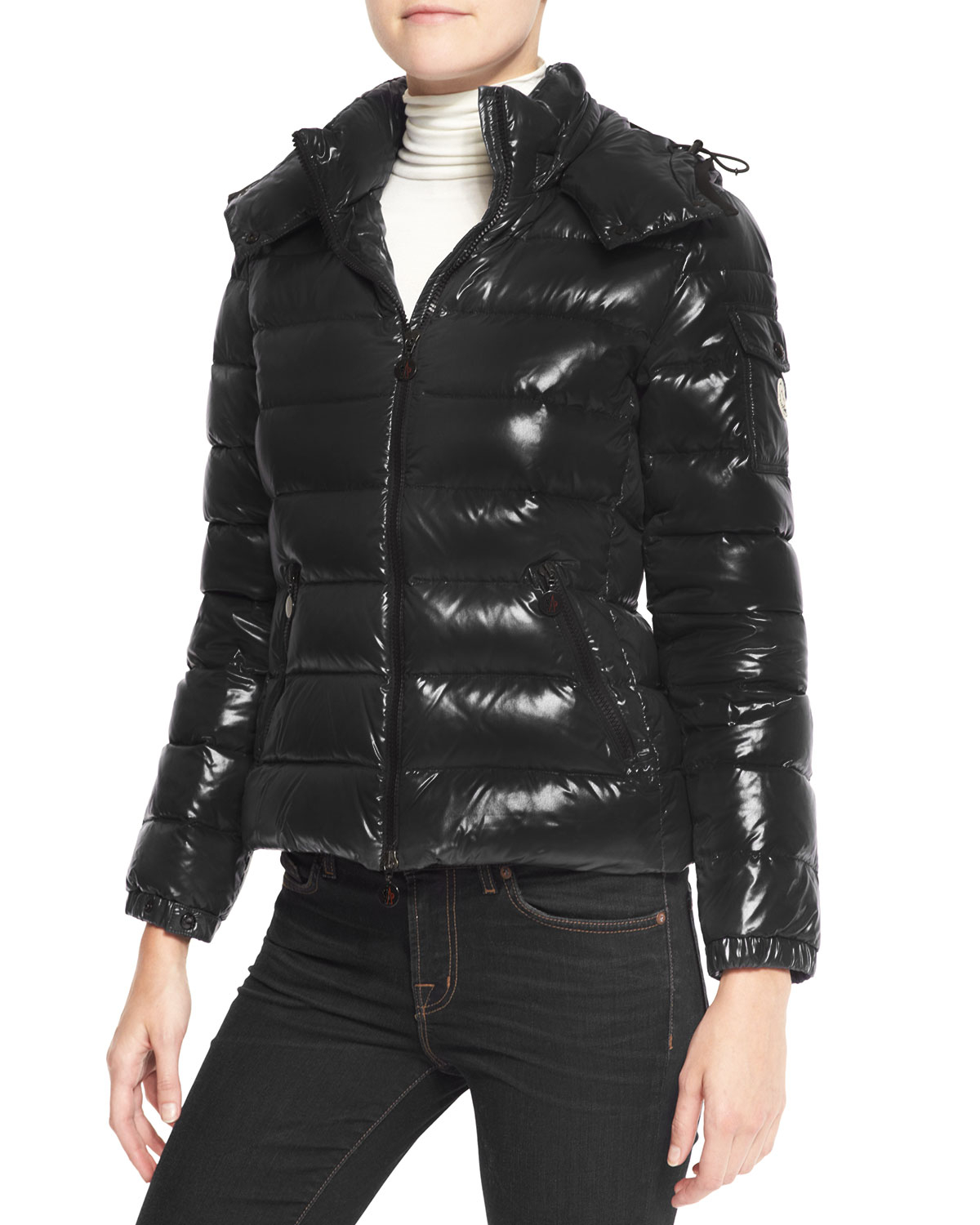 Lyst - Moncler Shiny Fitted Puffer Jacket With Hood in Black