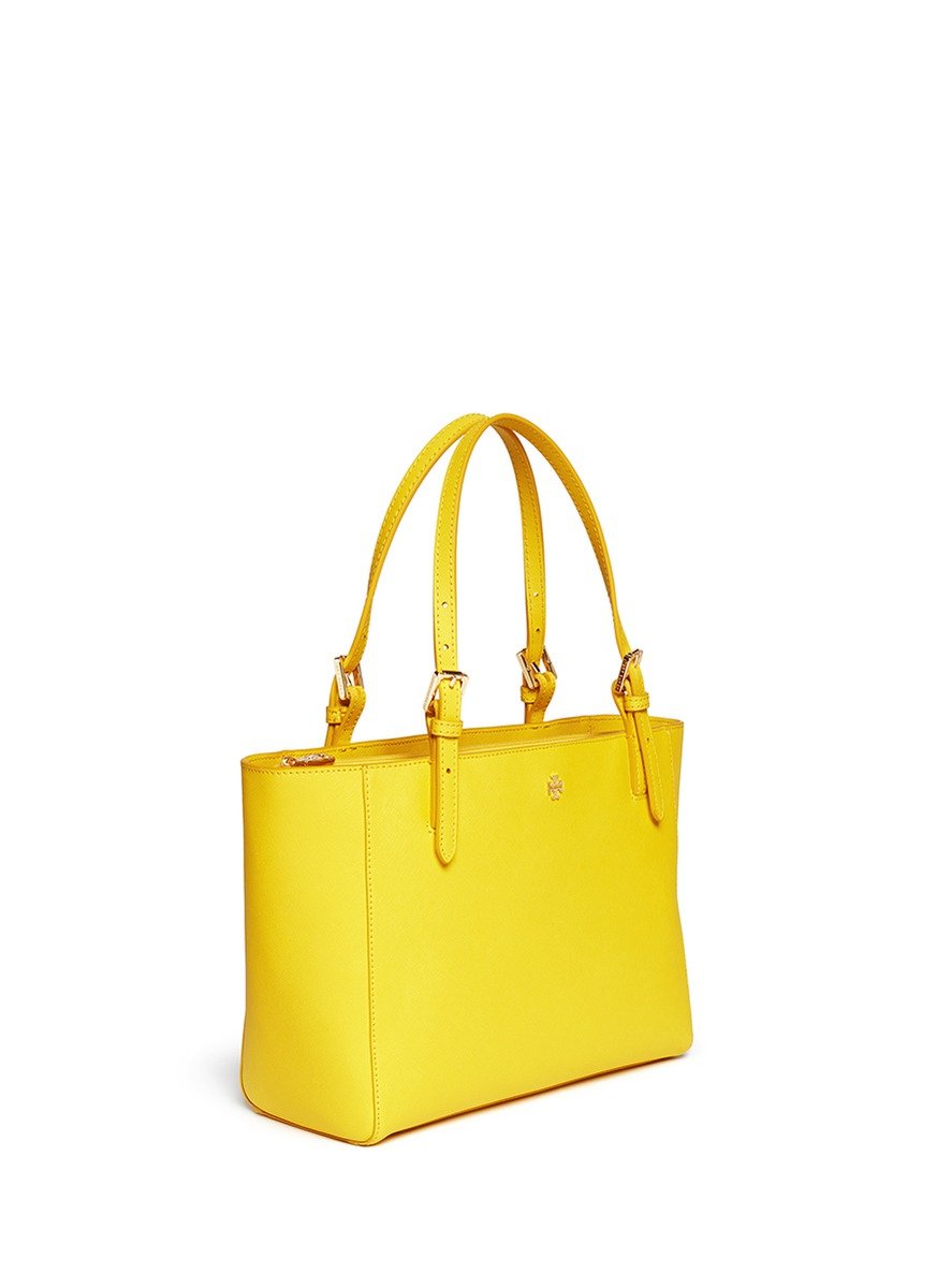 Tory Burch 'york' Small Leather Buckle Tote in Yellow | Lyst