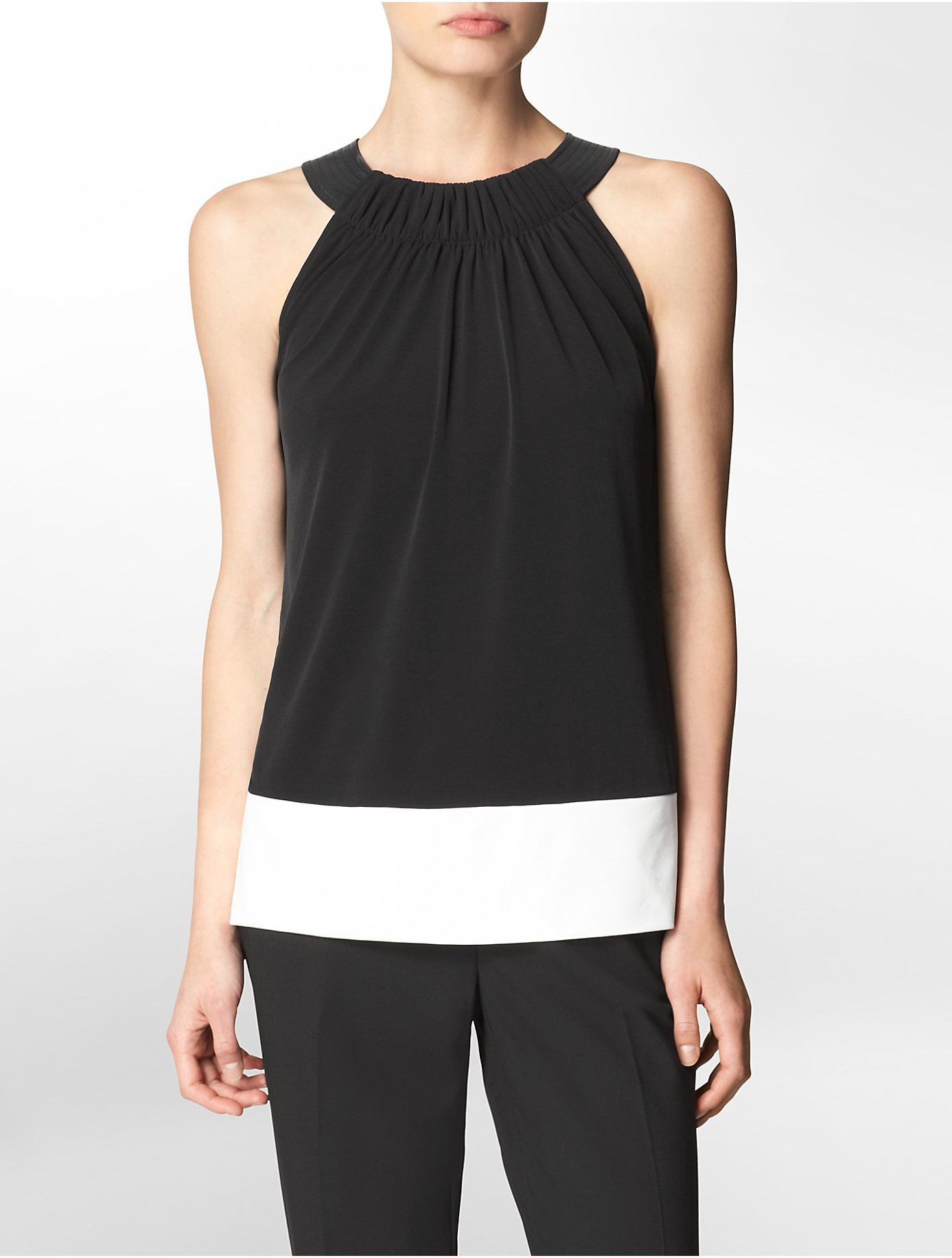 Calvin klein White Label Faux Leather Detail Halter Top in Black | Lyst