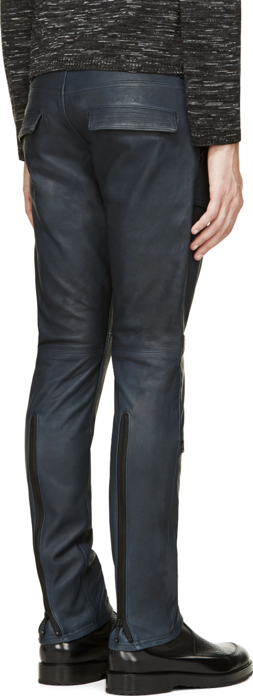 navy blue leather trousers