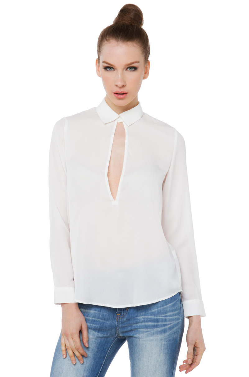 White Keyhole Blouse | Lyst