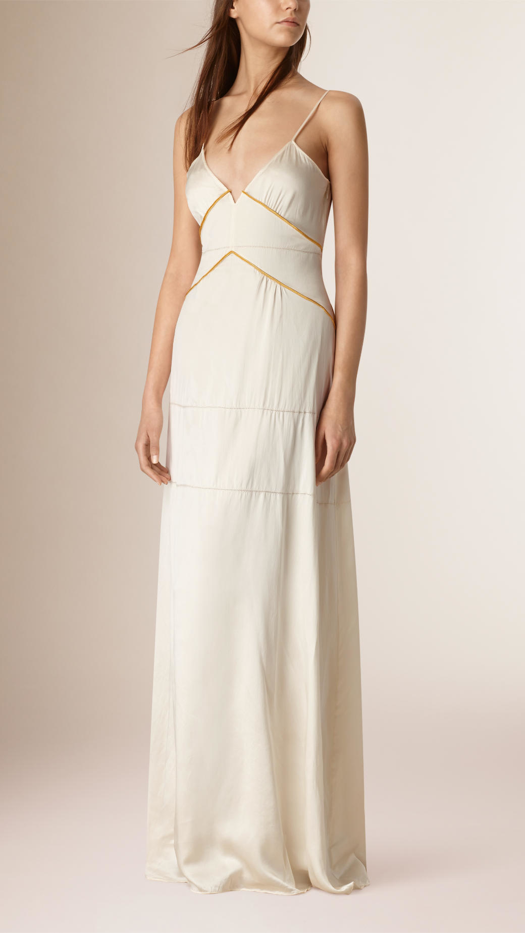 Burberry Long Empire Line Silk Dress In White Lyst