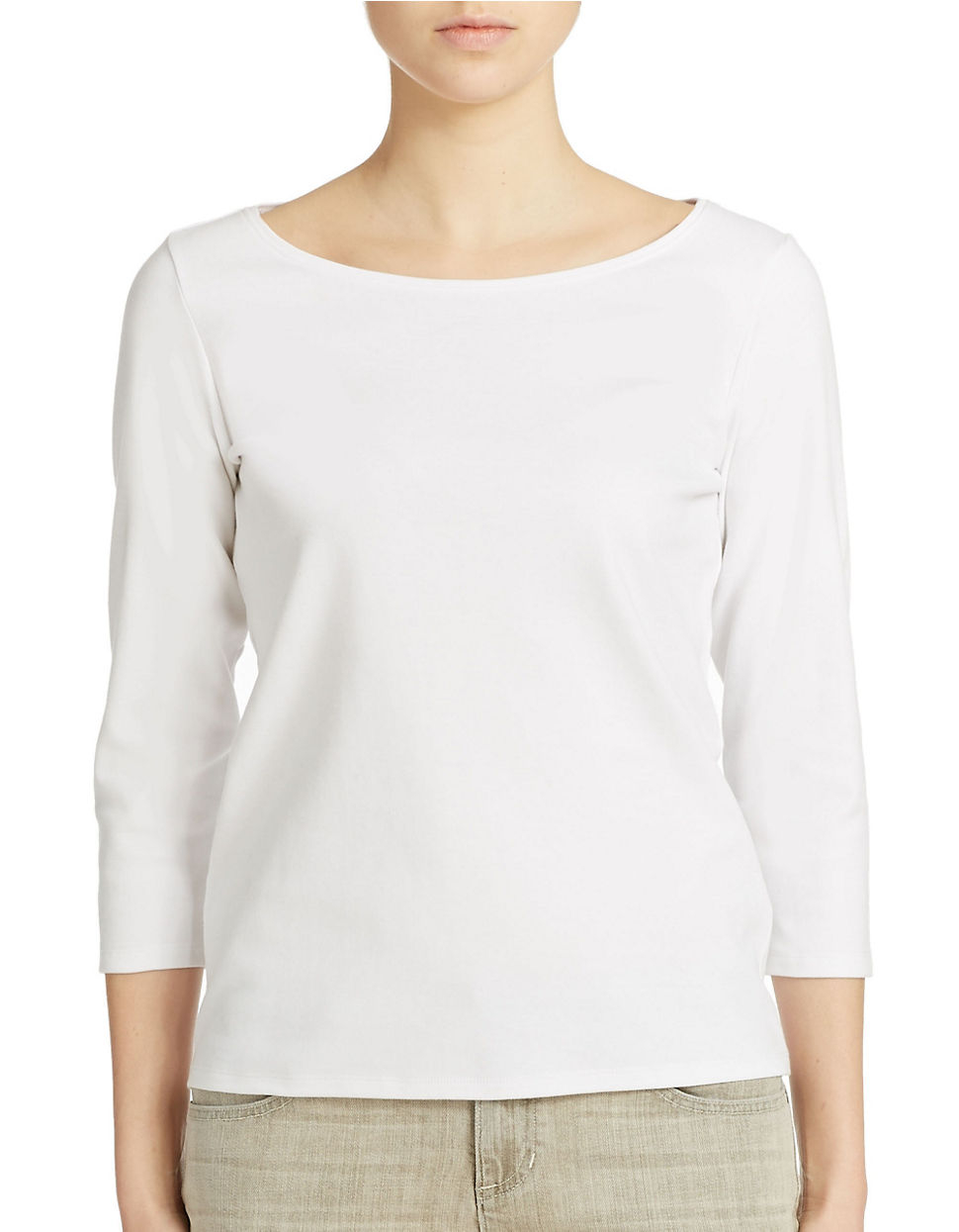 Eileen Fisher Cotton Petite 3/4 Sleeve Ballet Top in White - Lyst