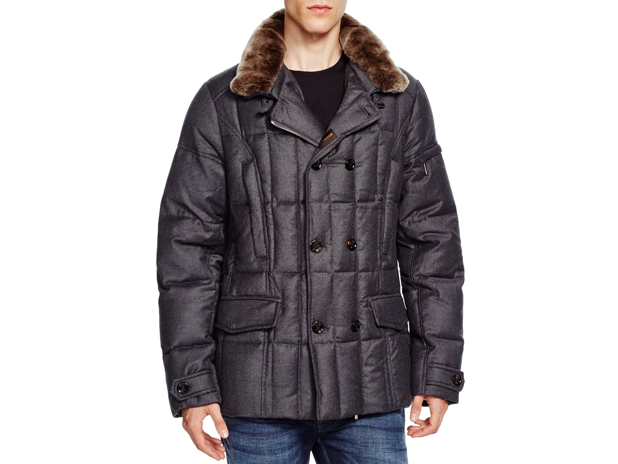 Lyst - Moorer Fur Trim Quilted Down Jacket in Gray