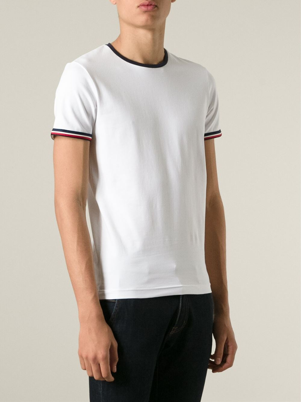 Moncler Striped Trim T-Shirt in White 