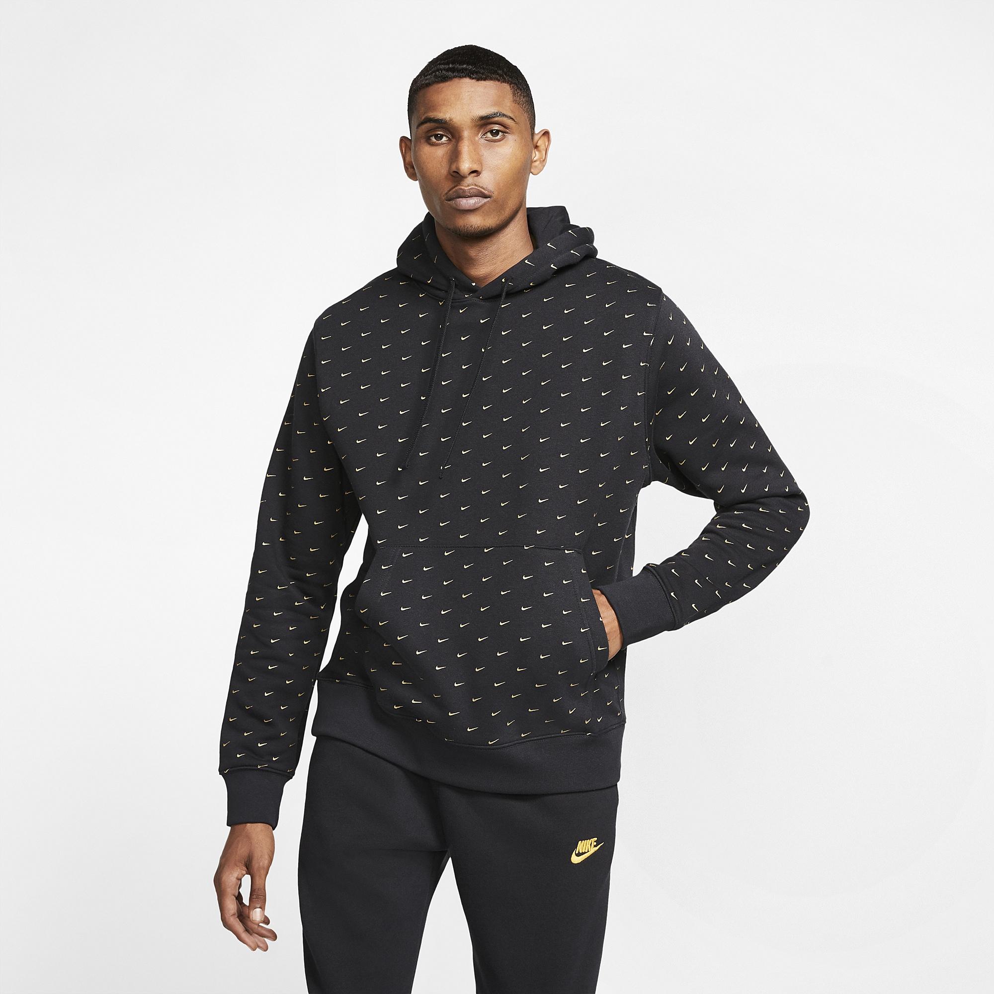Nike Fleece Sportswear Swoosh Pullover Hoodie in Black/Metallic Gold  (Black) for Men - Lyst