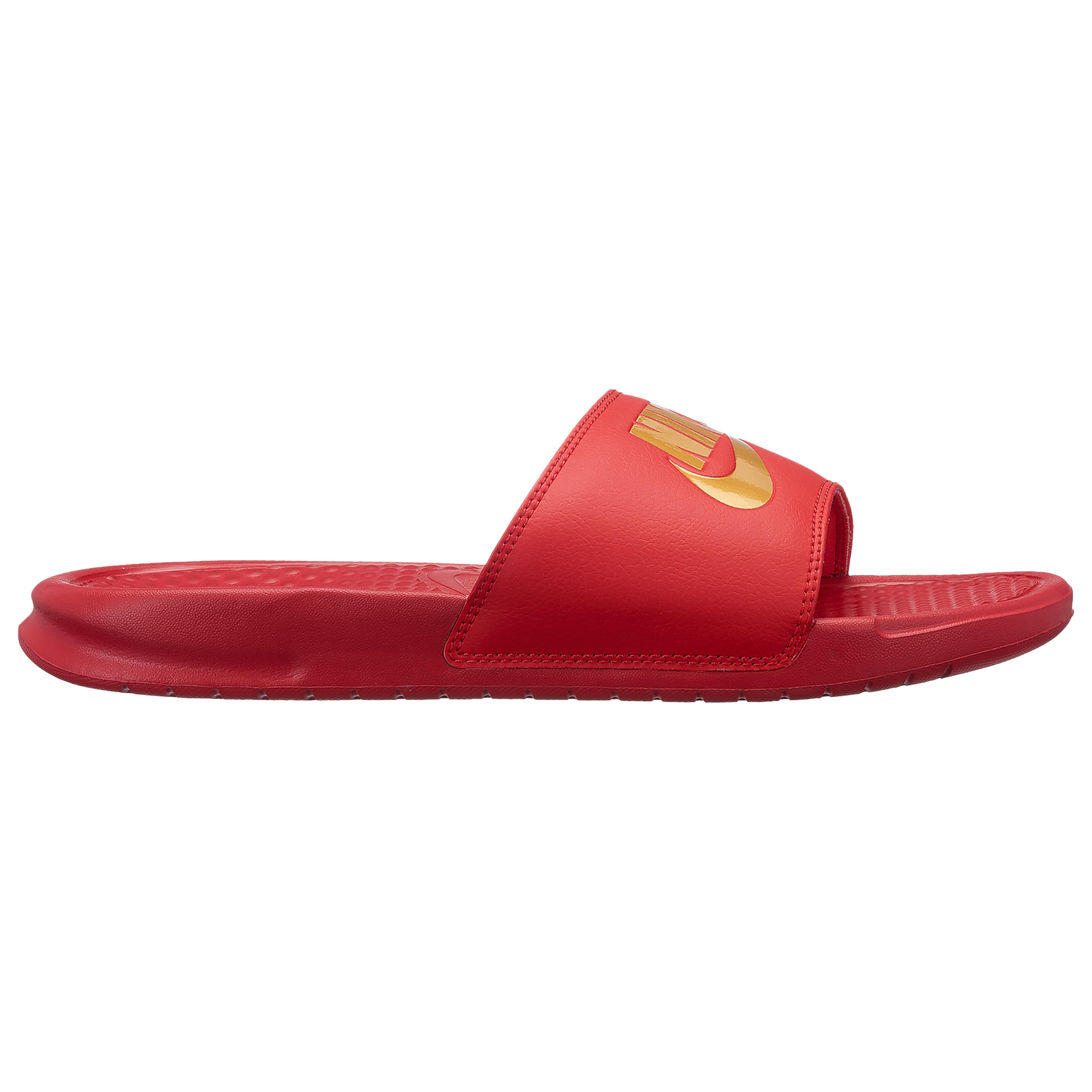 nike slides mens red and gold