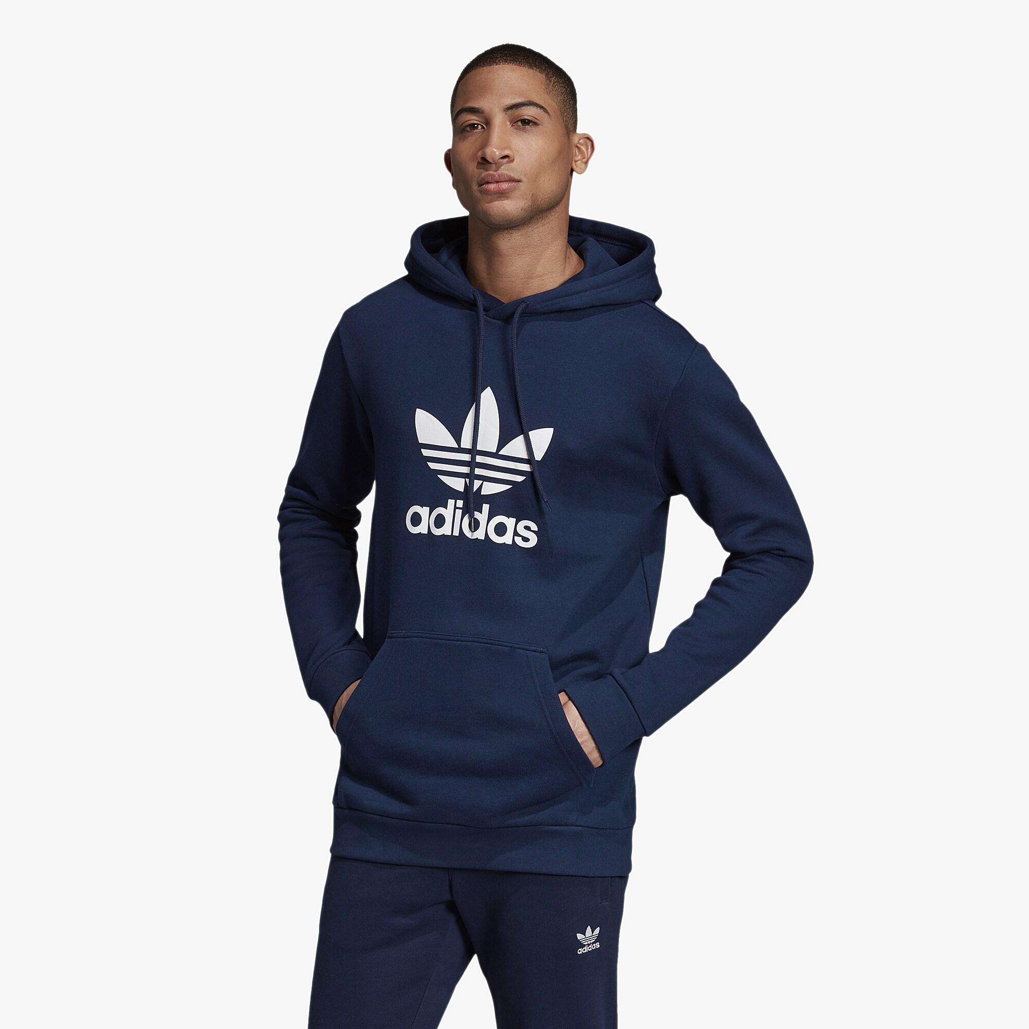 adidas trefoil hoodie navy