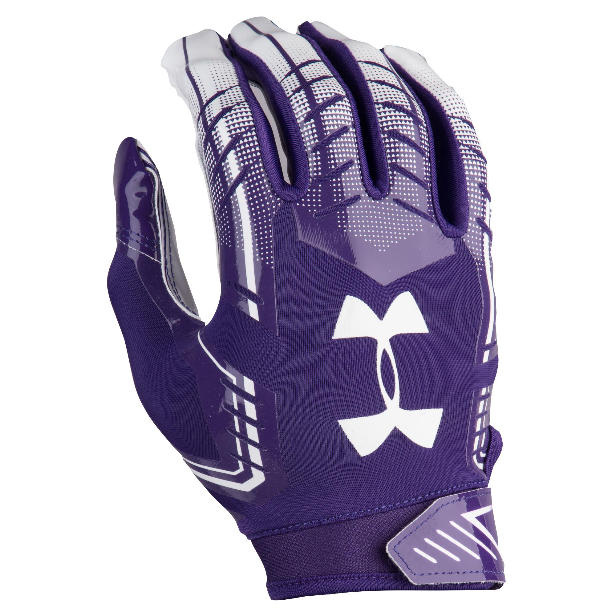 purple and white football gloves