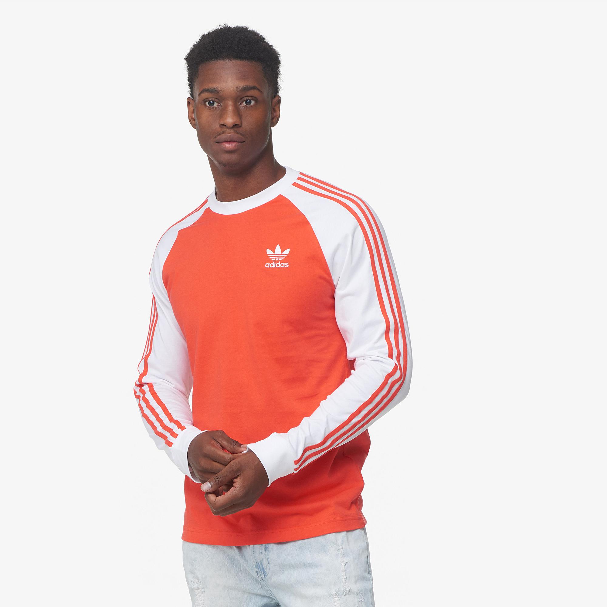adidas Originals Cotton 3-stripes Long Sleeve Tee in Bright Red ...