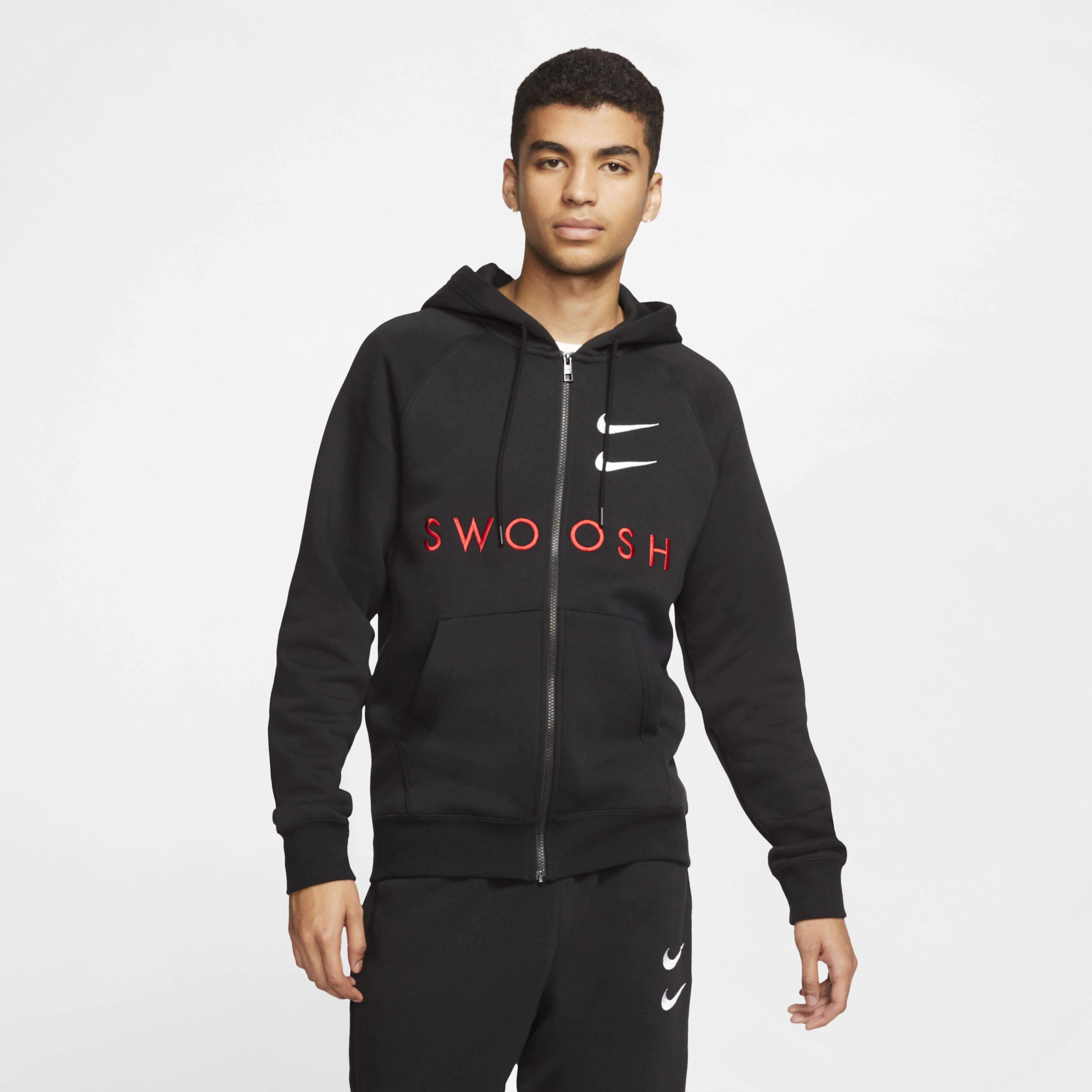 Nike Cotton Double Swoosh Full-zip Hoodie in Black/White (Black) for Men |  Lyst