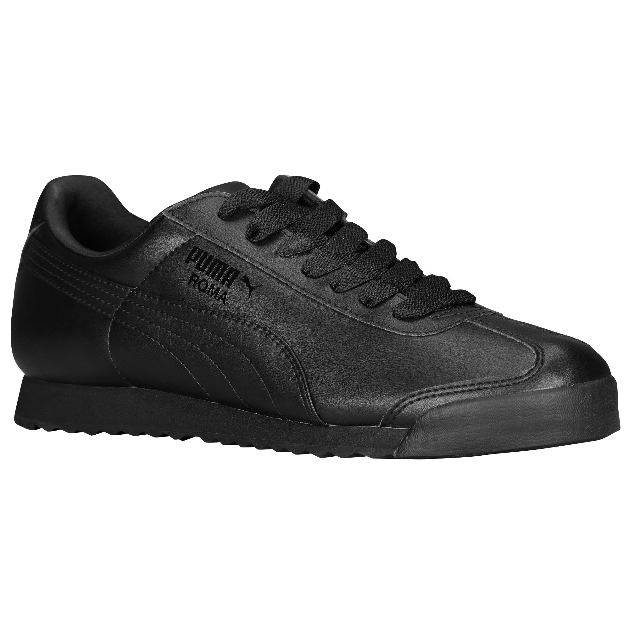 PUMA Leather Roma Basic Casual Training Shoes in Black/Black (Black ...
