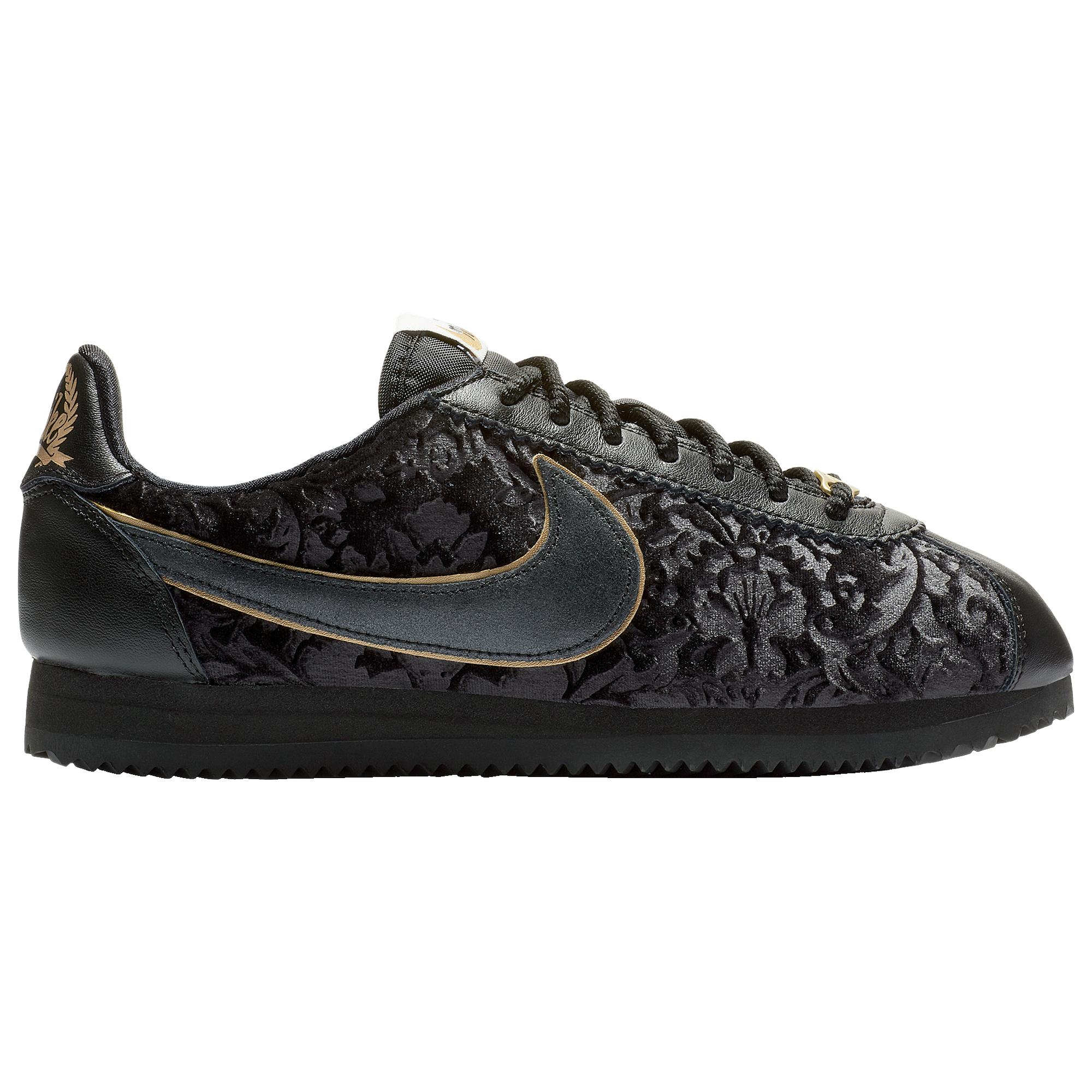 Nike Classic Cortez Velvet Running Shoes in Black/Black/Metallic Gold