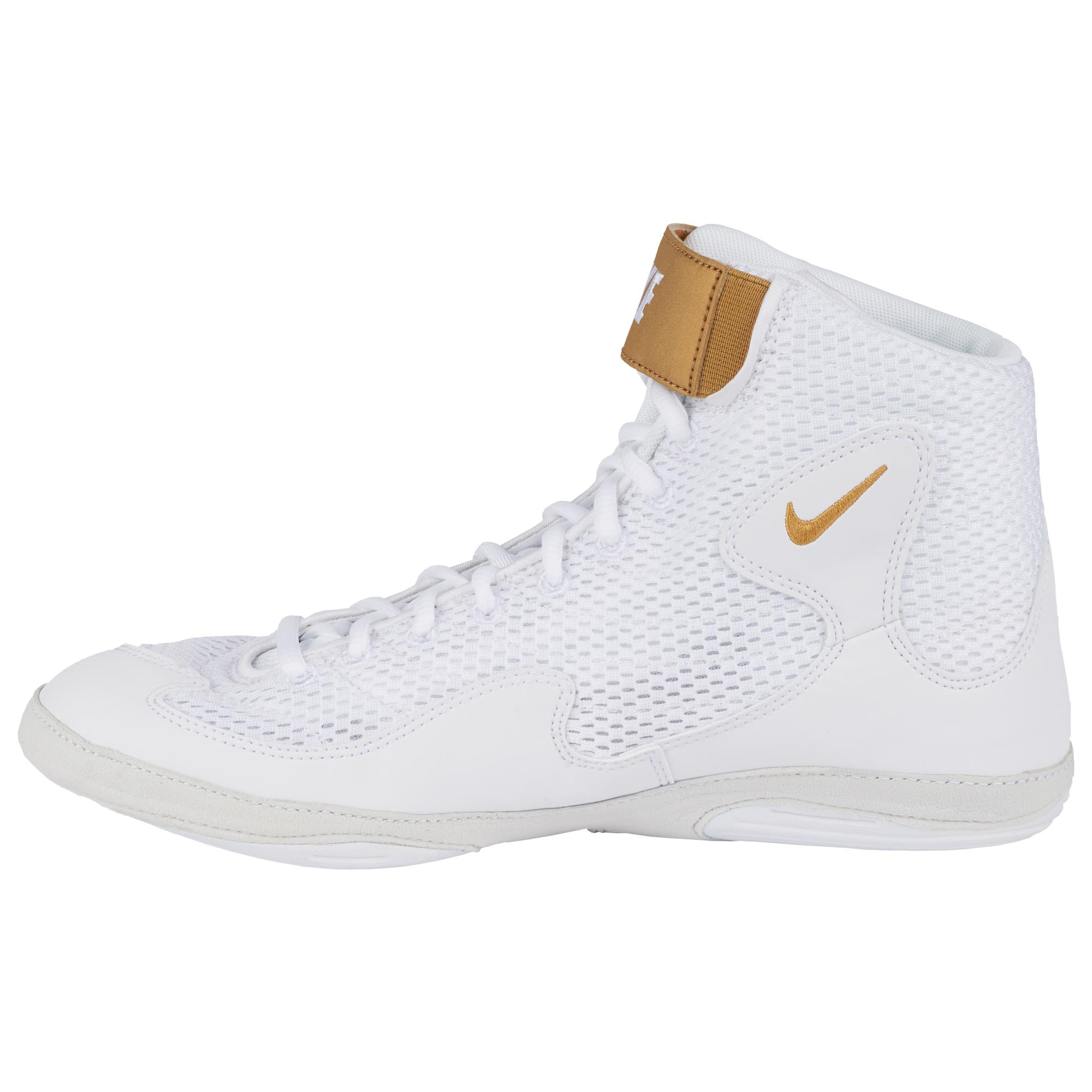 Nike Rubber Inflict 3 Wrestling Shoes in White Metallic Gold White  