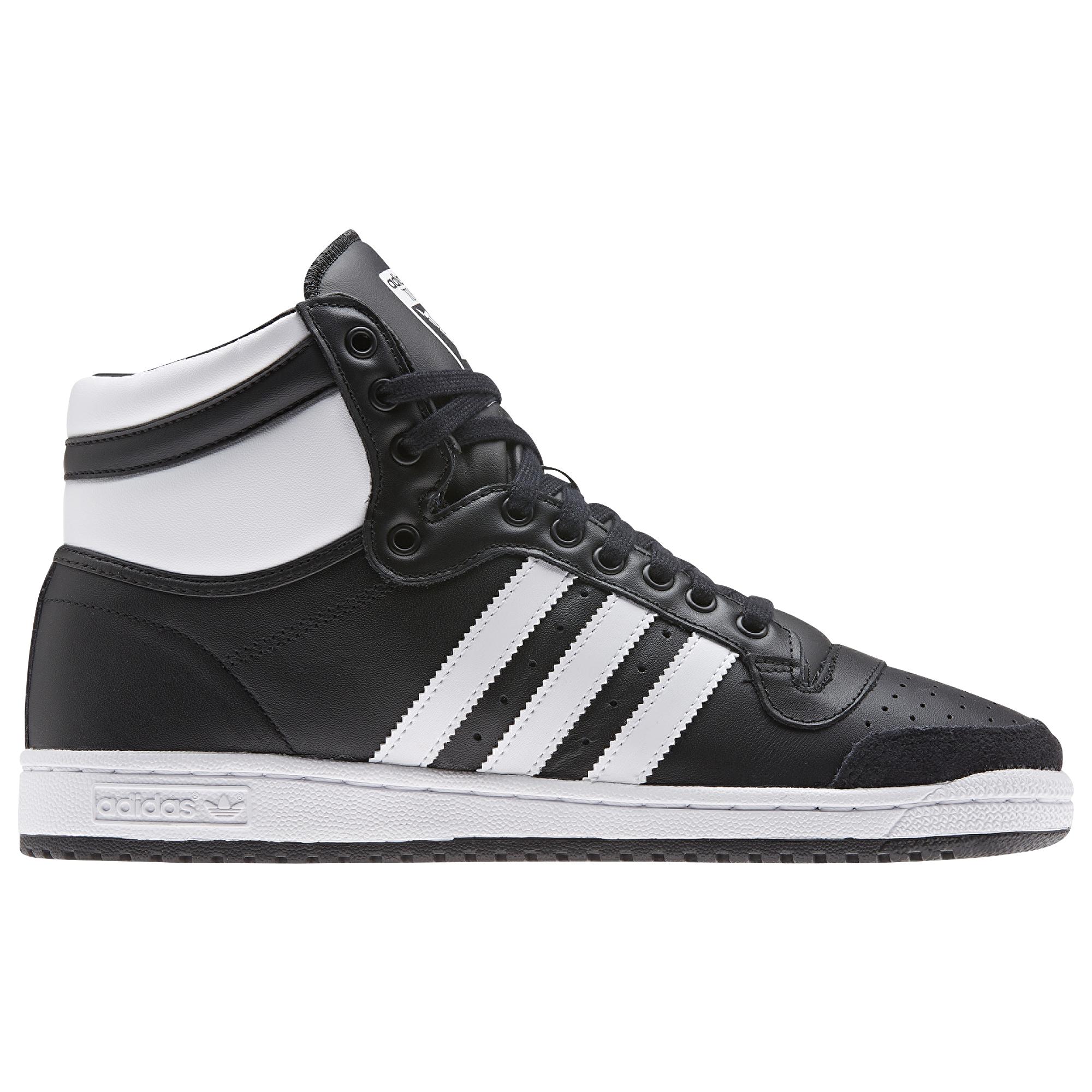 adidas Originals Leather Top Ten Hi Basketball Shoes in Black/White ...