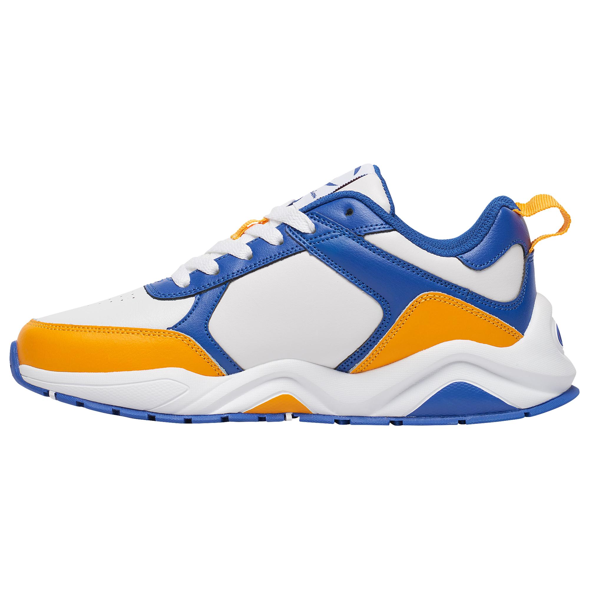 blue and yellow champion shoes