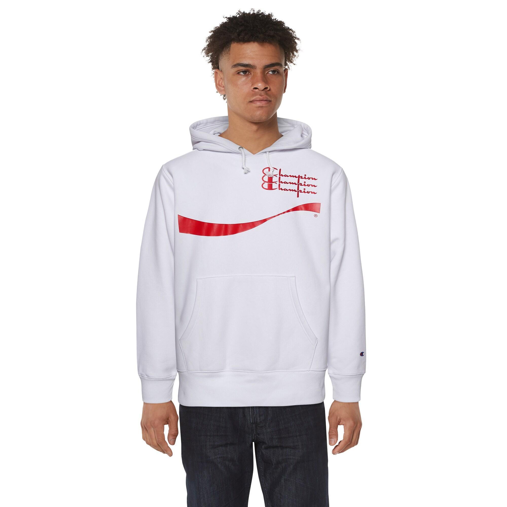 black white and red champion hoodie