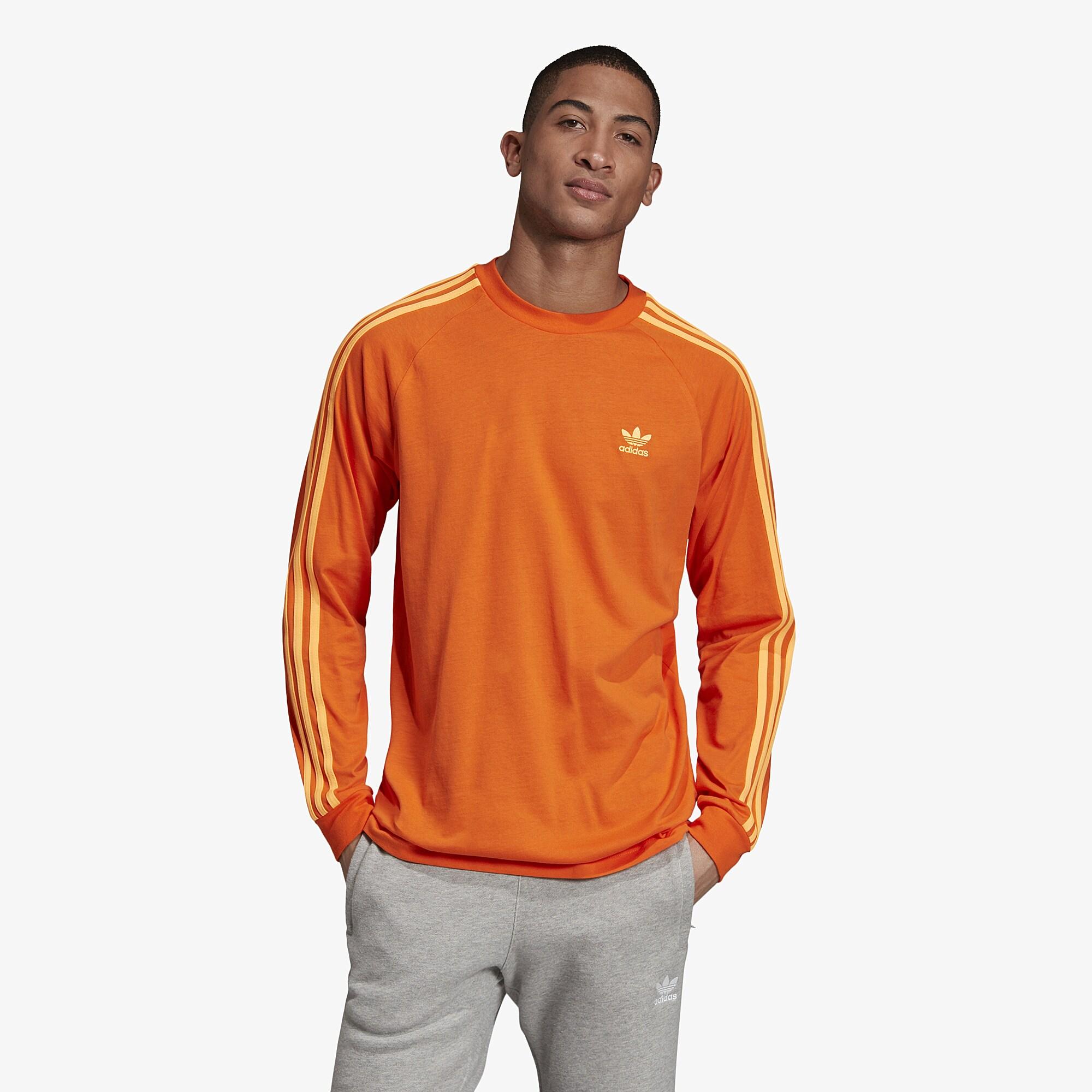 adidas Originals Cotton 3-stripes Long-sleeve Top in Orange for Men - Lyst